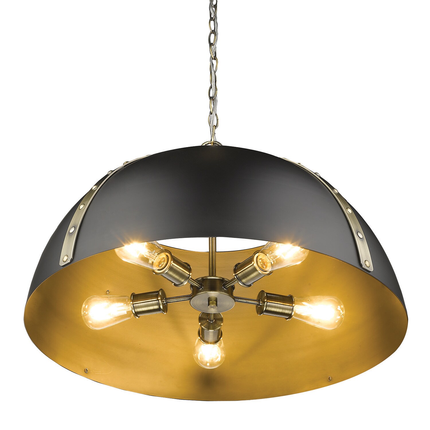 Aldrich Transitional 5-Light Oversized Dome Pendant in Aged Brass