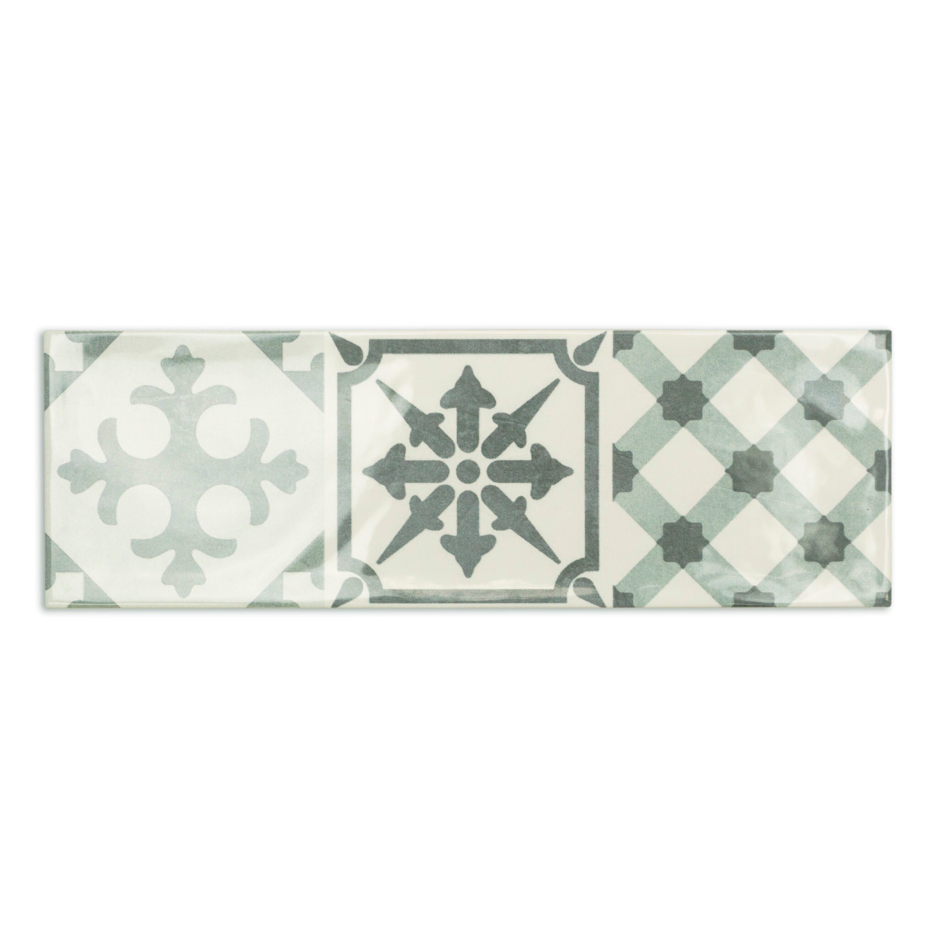 Artmore Tile EXT3RD103456 Sample - Del Ray Cold Deco 4-in x 12-in Polished Ceramic Wall Tile