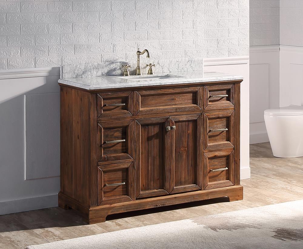 SUPREME WOOD Shasta 45.7-in x 31.5-in Wooden Brown Bathroom Vanity Mirror  in the Bathroom Mirrors department at