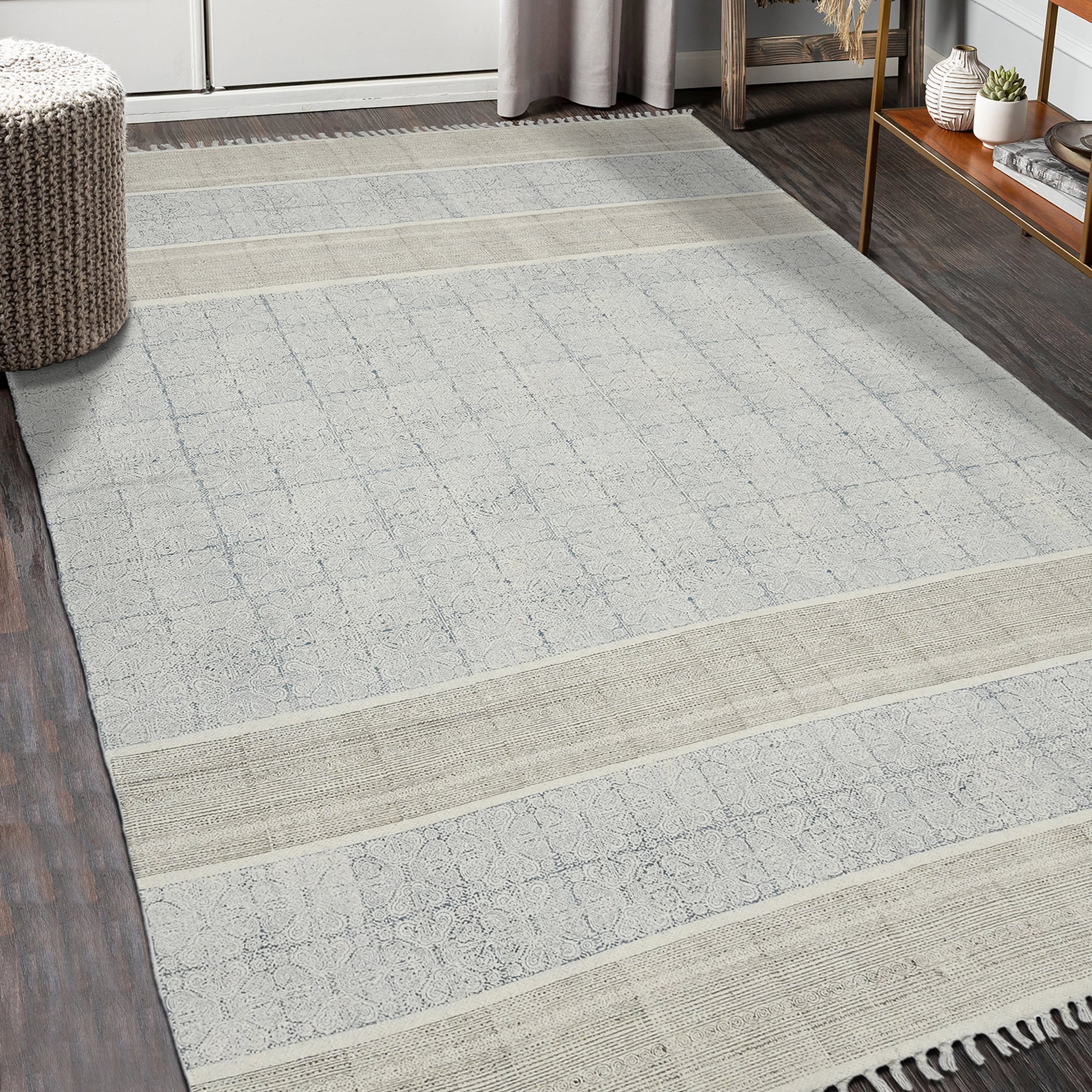 Handwoven Blue Geometric Cotton Area Rug 7'6" x 10'