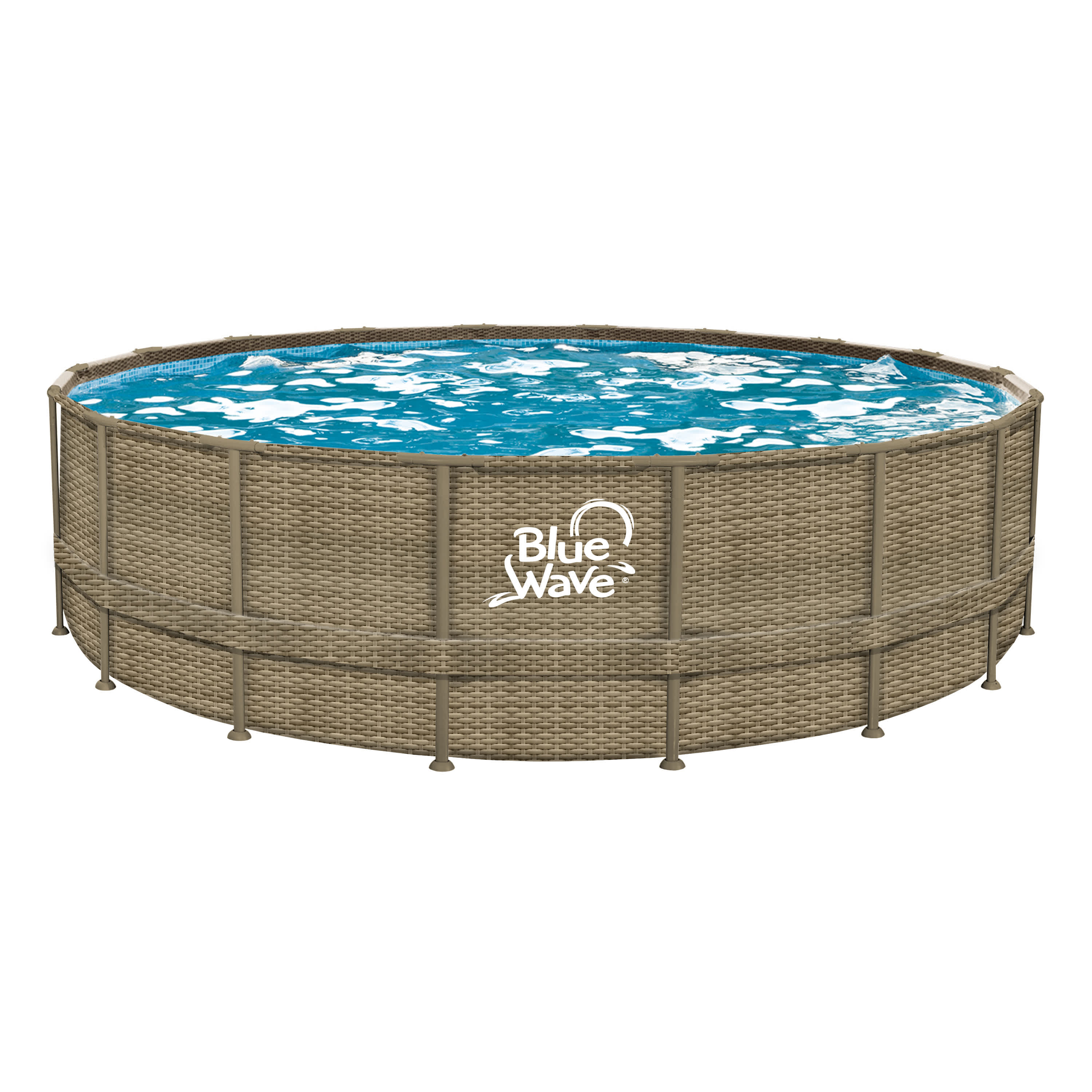 Blue Wave NB19797 Cocoa Wicker 18-ft x 18-ft x 52-in Metal Frame Round Above-Ground Pool with Filter Pump,Pool Cover and Ladder