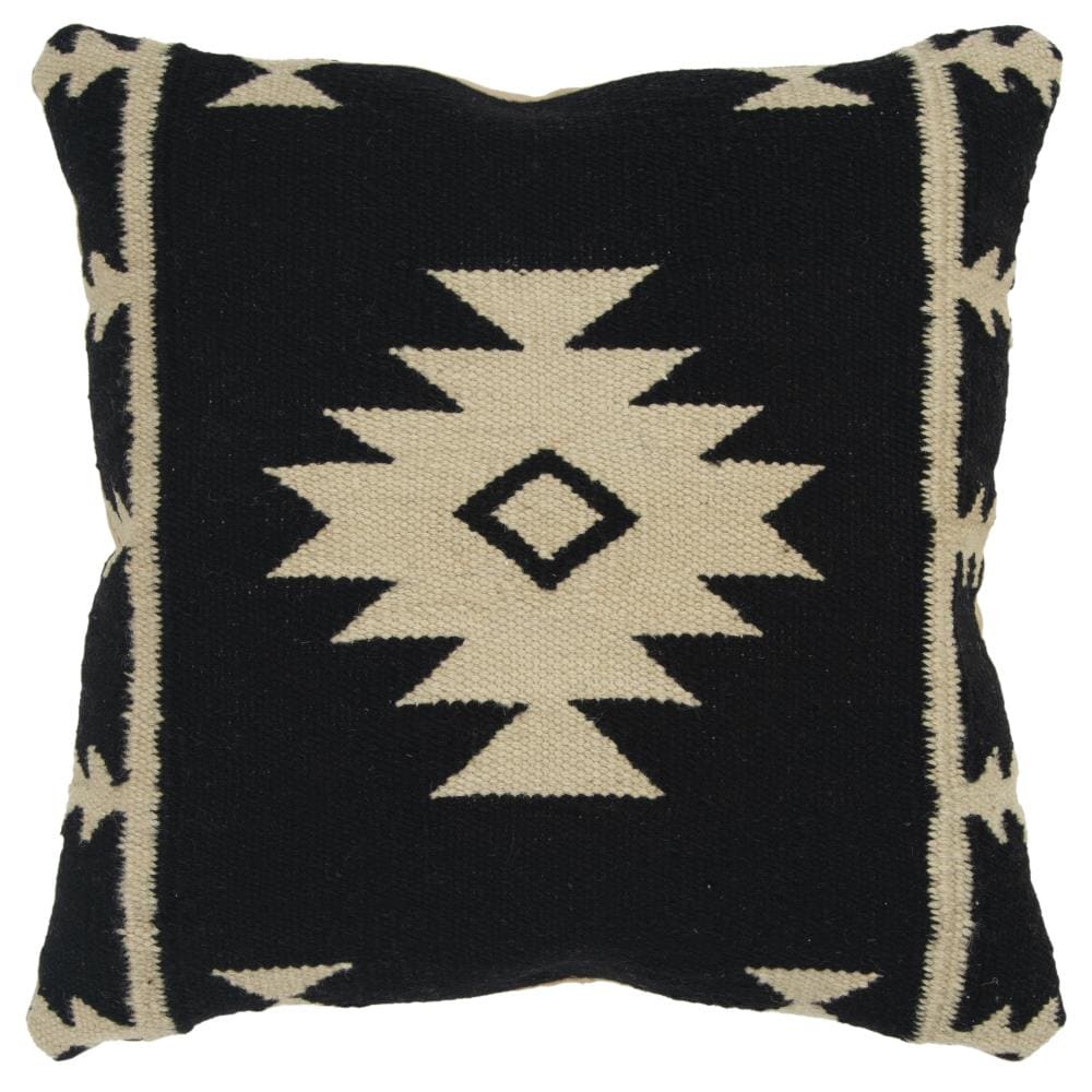 Rizzy Home T05808 Poly filled pillow 18-in x 18-in Black/Ivory Square Indoor Decorative Pillow