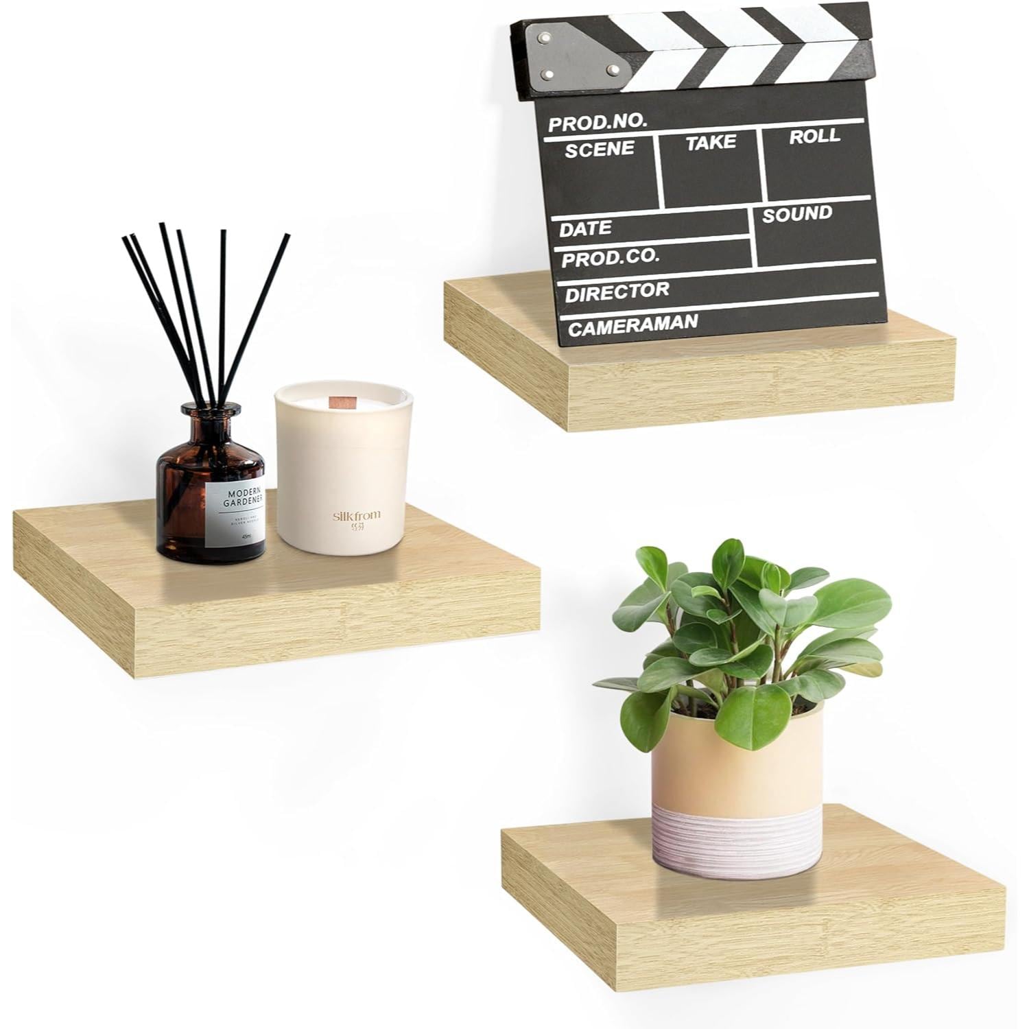 SORBUS WD-TIL-MPW 9.25-Inches L x 9.25-Inches D x 1.5-Inches H Maple Wood Rectangular Floating shelf 3 Decorative Shelves