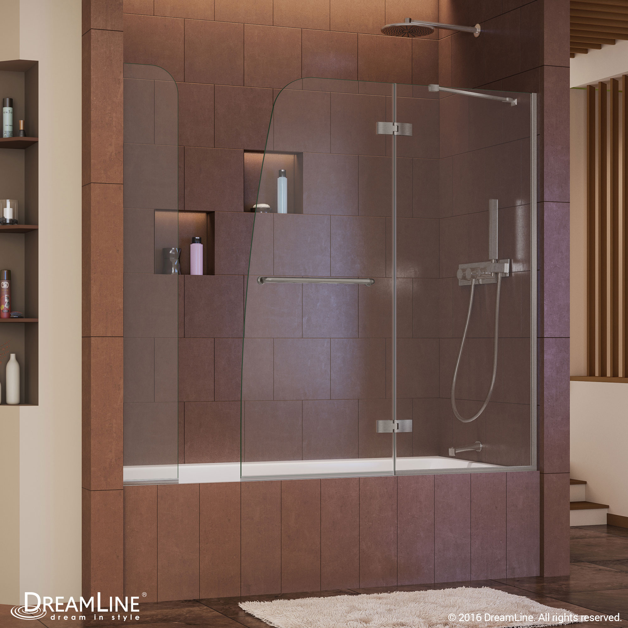 DreamLine SHDR-3448580-EX-04 Aqua Ultra Brushed Nickel 48-in W x 58-in H Frameless Hinged Bathtub door