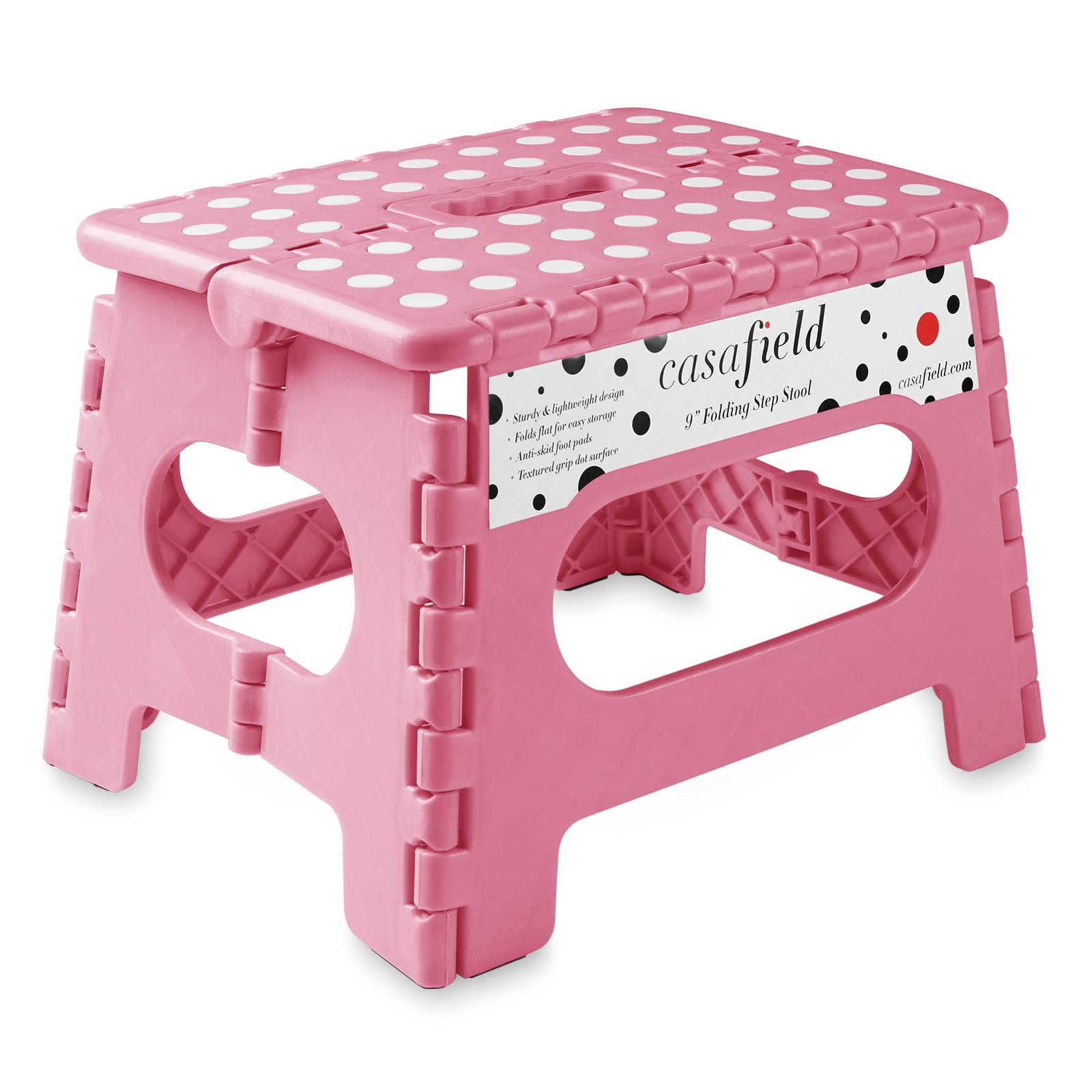Casafield HOM-LAD-9DFS-PINK 9-in Folding Step Stool with Handle in Light Pink