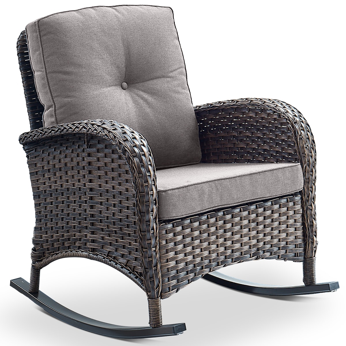 Rilyson FSBR30-3A New Juno Wicker Brown Wicker Frame Rocking Chair with Gray Gray Cushioned Seat