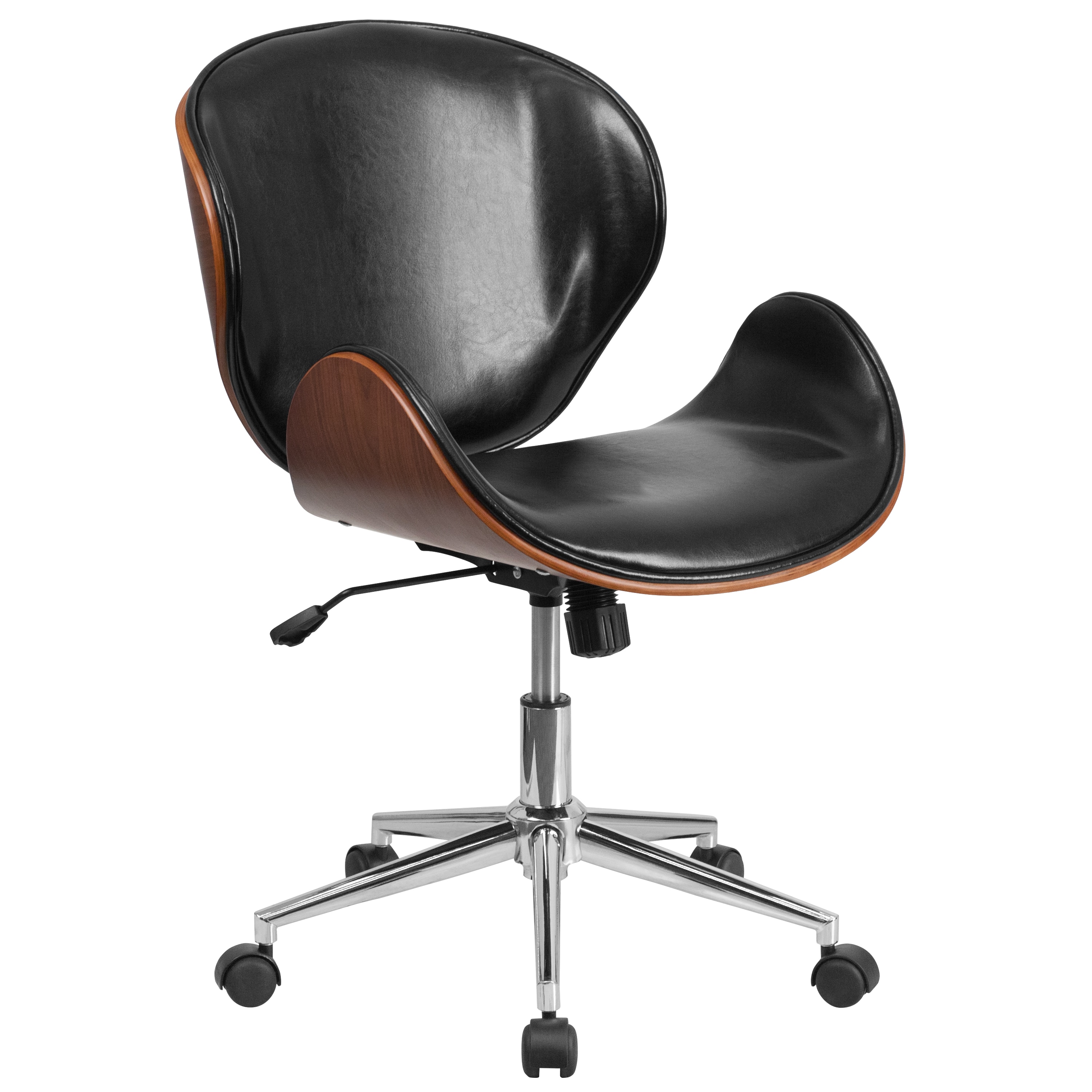 Flash Furniture 847254098656 Tana Black Leathersoft/Walnut Frame Contemporary Adjustable Height Swivel Faux Leather Executive Chair