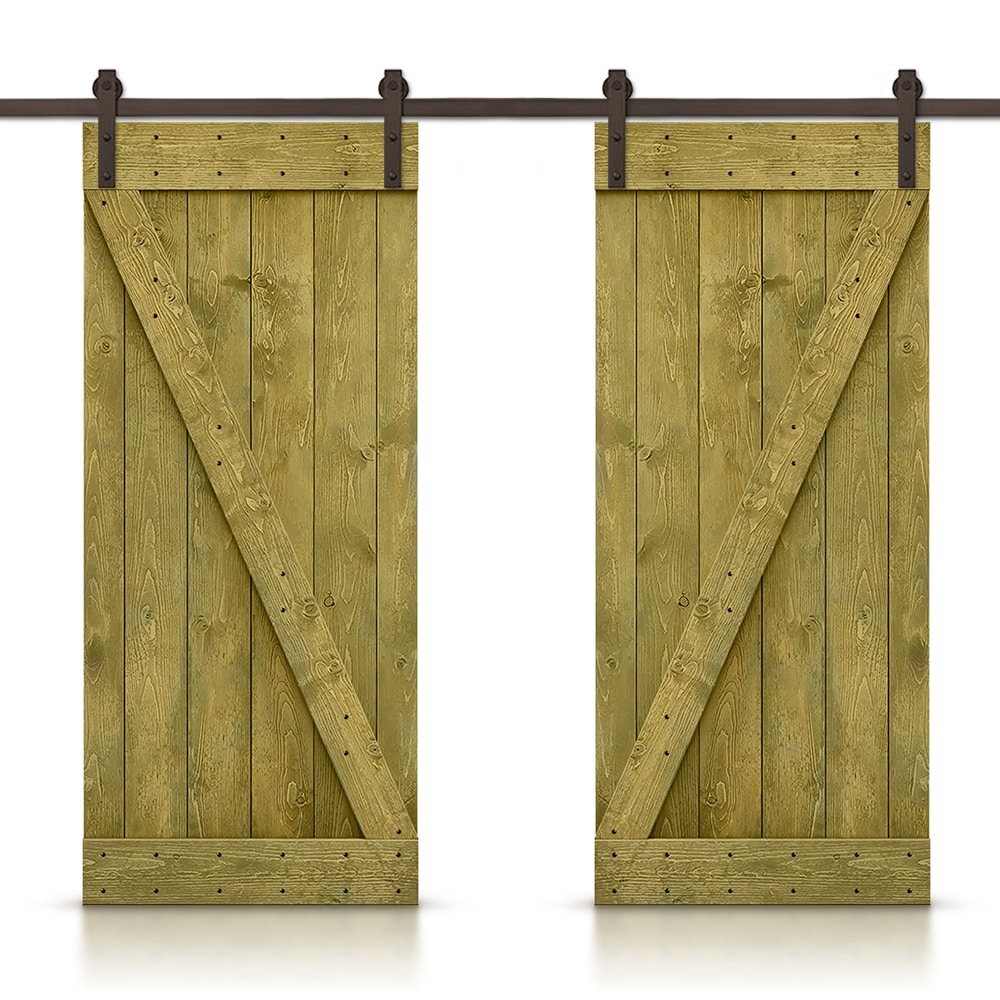 CALHOME CN+(2)SAB-79+B20DG 40-in x 84-in Jungle Green Stained Wood Solid core Double Barn Door (Hardware Included)
