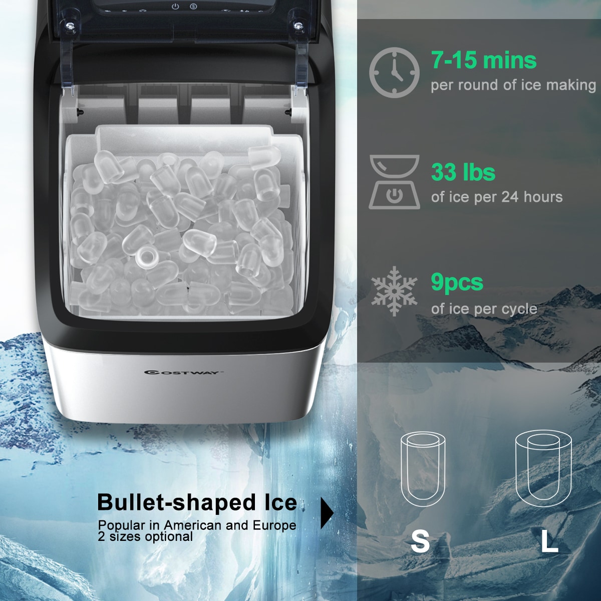 Countertop Ice Maker - Portable - Bullet Shaped Ice - ApolloBox