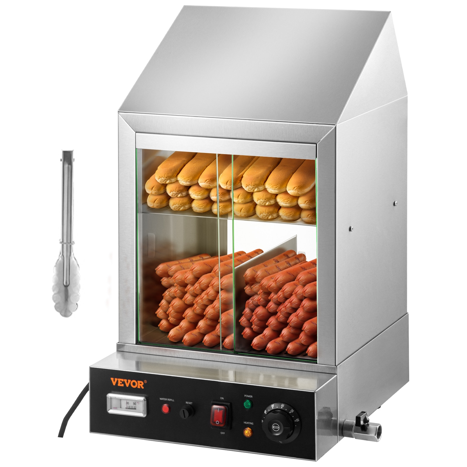 VEVOR 1200W 2 Tier Hot Dog Steamer Hot Dog Toaster with Bun Warmer SPBWJCYBXGGHB49RZV1 Sansujyuku sansujyuku.com