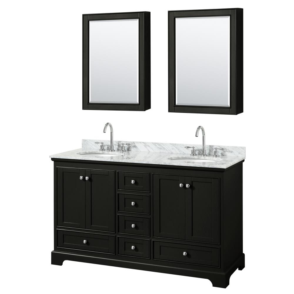 Wyndham Collection WCS202060DDECMUNOMED Deborah 60-in Dark Espresso with Polished Chrome Trim Undermount Double sink Bathroom Vanity with White Carrara Marble Natural marble Top (Mirror Included)