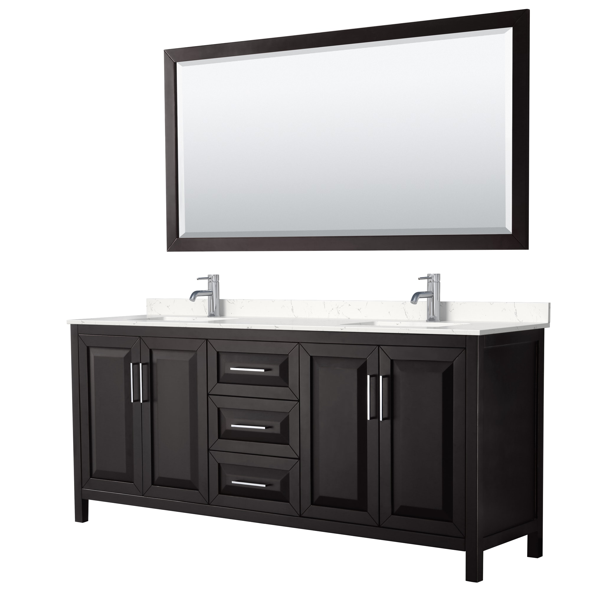 Wyndham Collection WCV252580DDEC2UNSM70 Daria 80-in Dark Espresso with Polished Chrome Trim Undermount Double Sink Bathroom Vanity with Carrara Cultured Marble Cultured Marble Top (Mirror Included)