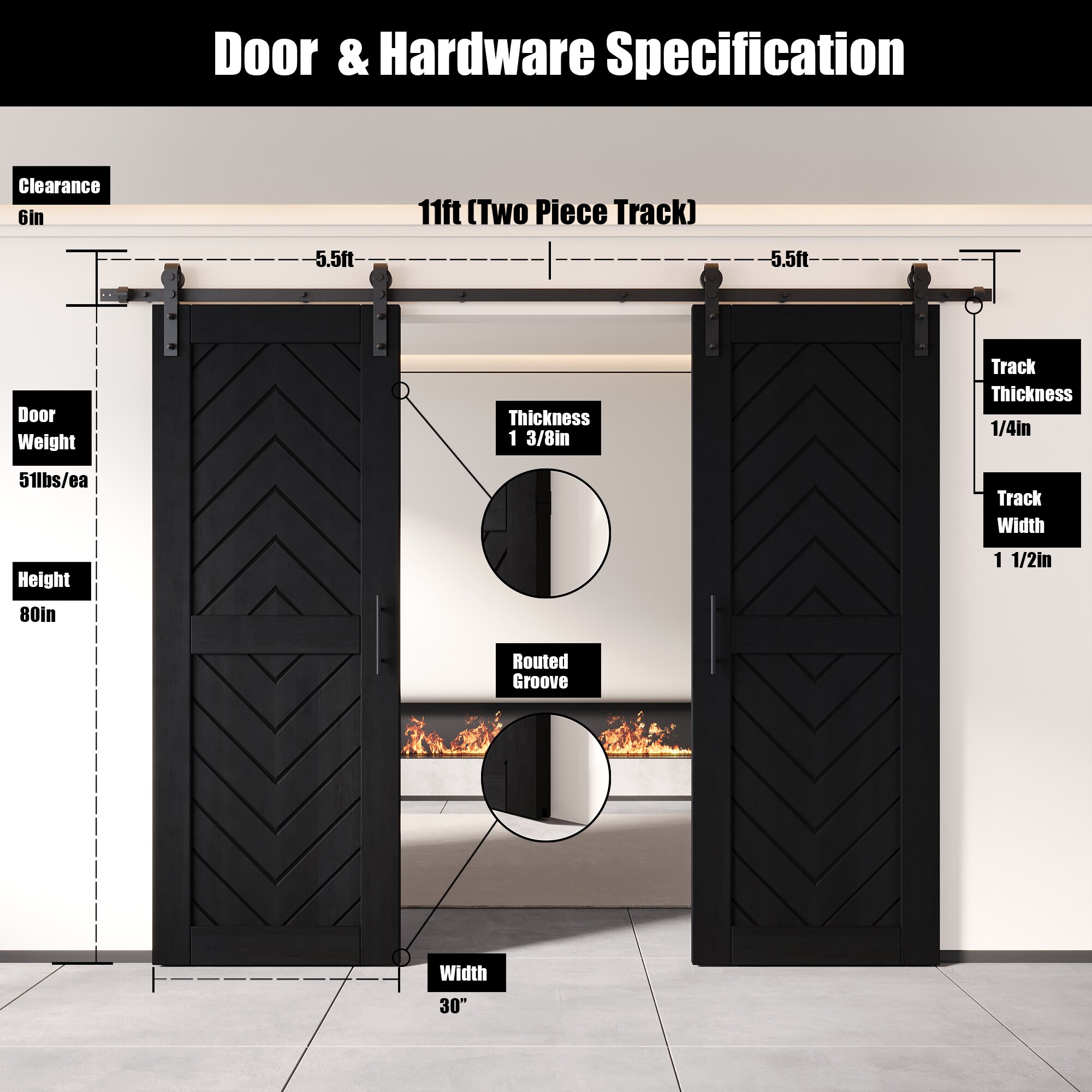 HOMACER YT2H132C-JT2-3080-BK Barn-Doors - View #2