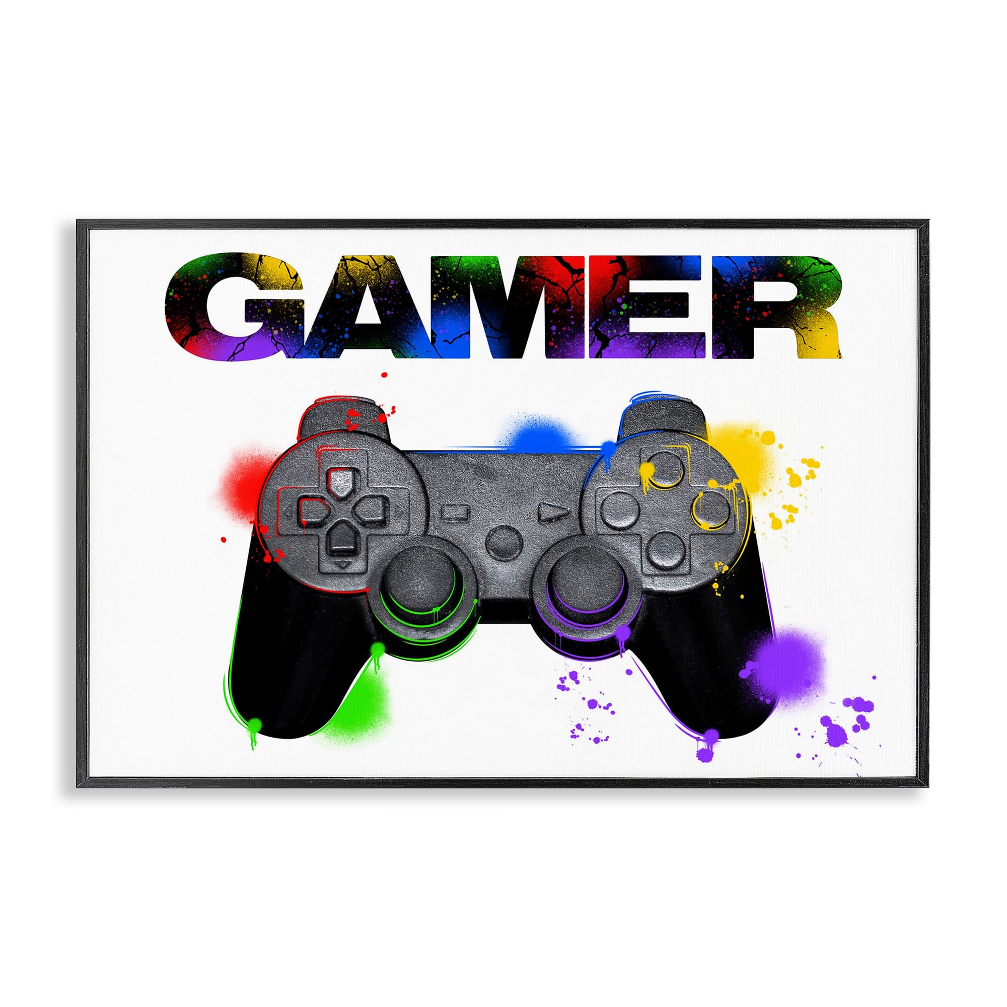 Stupell Industries BS-055-FR-12X18 Gamer with Rainbow Splashes Framed Giclee design by Marcus Prime