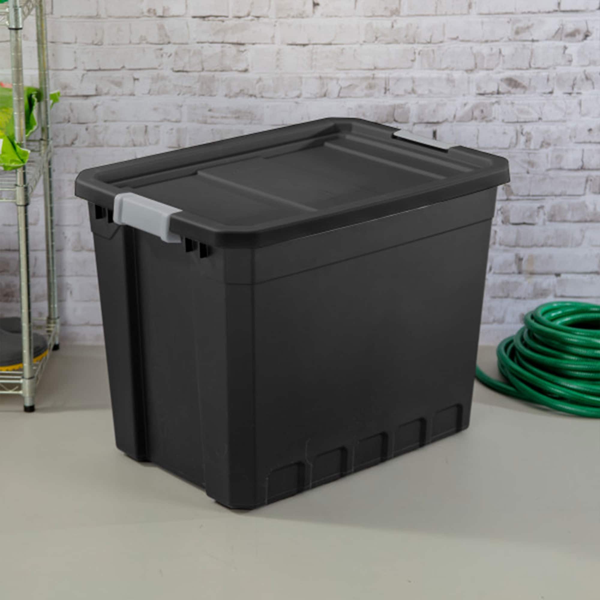 Black Heavy Duty Plastic Stackable Storage Tote with Lid