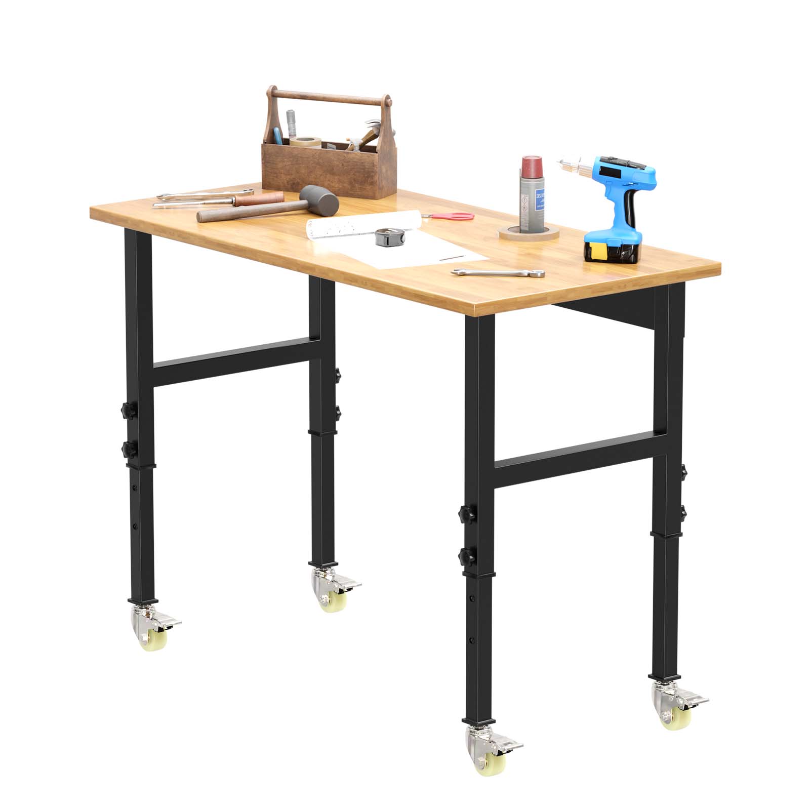 RaDEWAY TH060710-48D 48-Inches L x 40-Inches H Rolling Black Wood Adjustable Height Work Bench