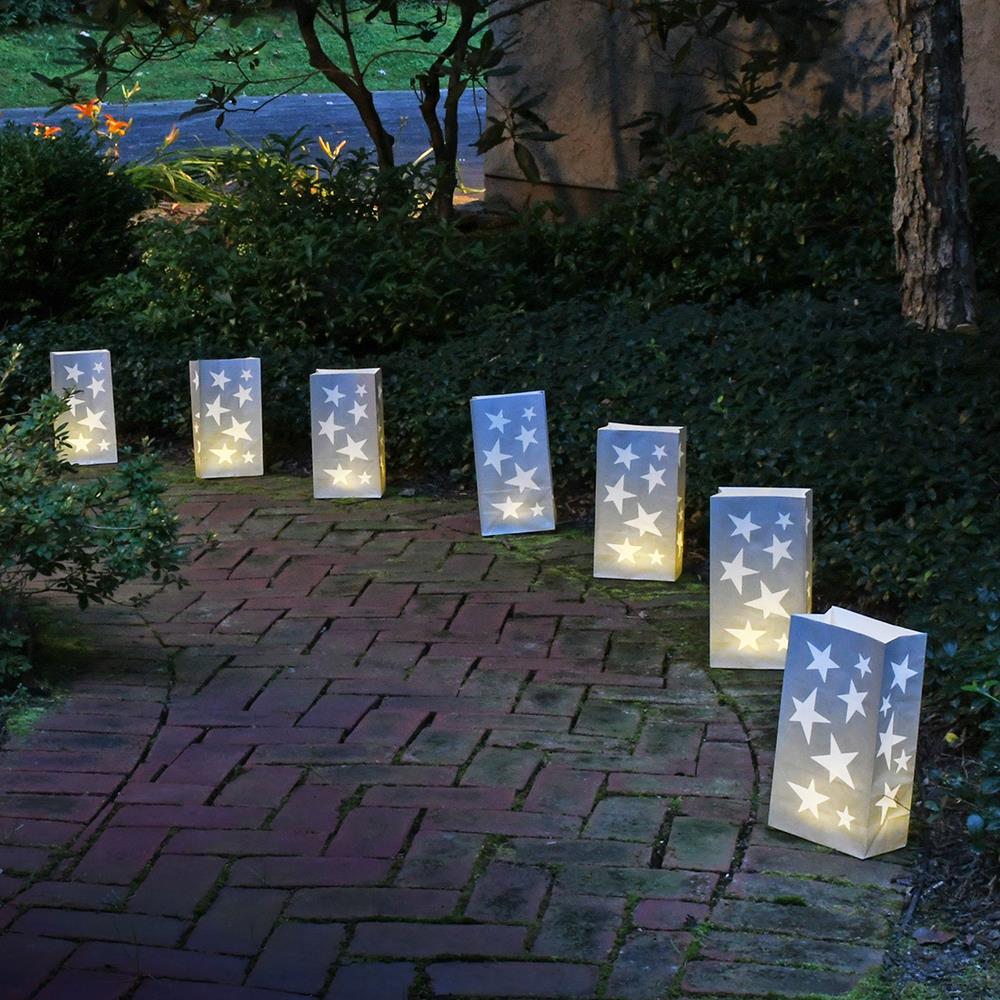 LumaBase Silver Star Paper Luminaria Bags - 24 Count, Traditional Style ...