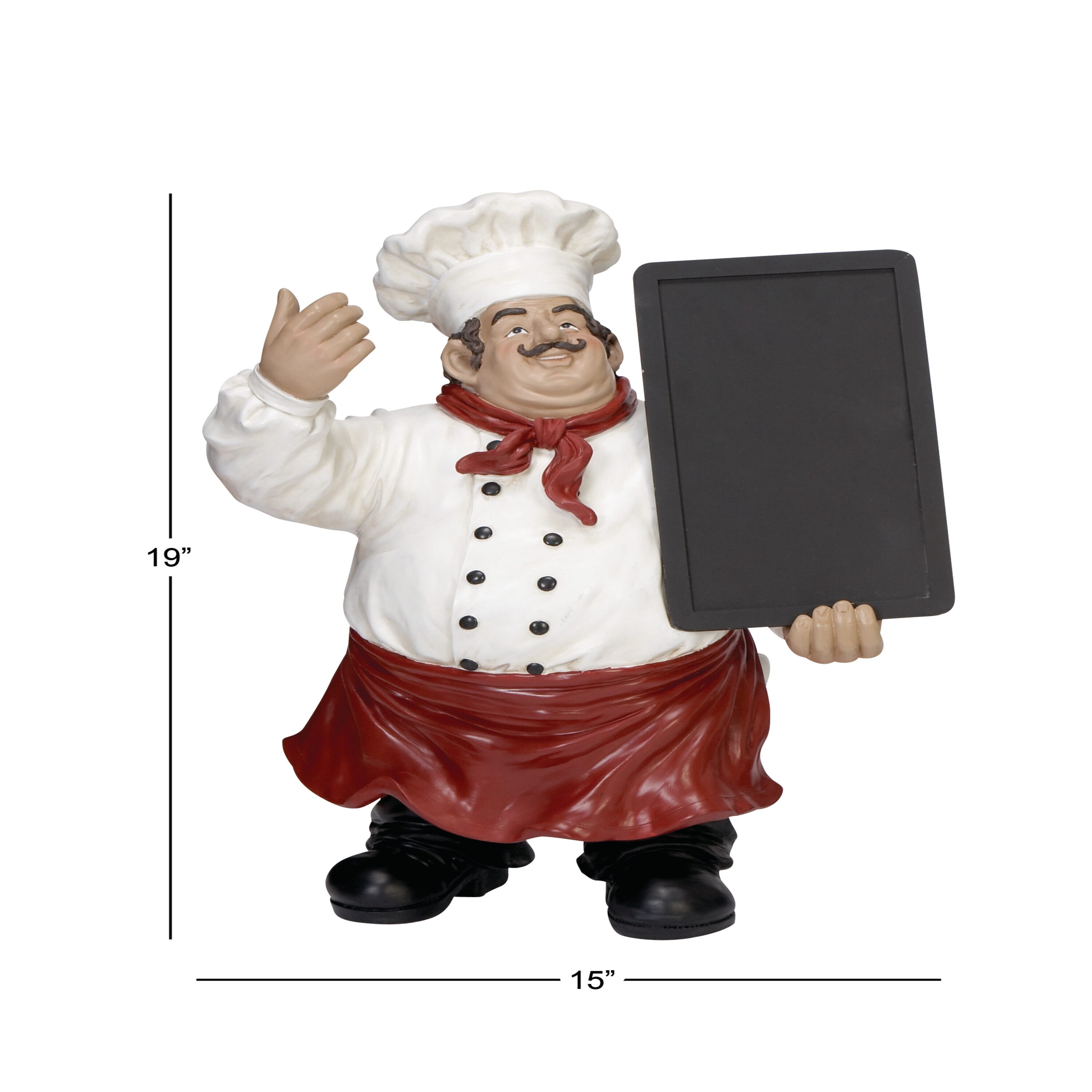 19" Multi Colored Polystone Chef Sculpture with Chalkboard