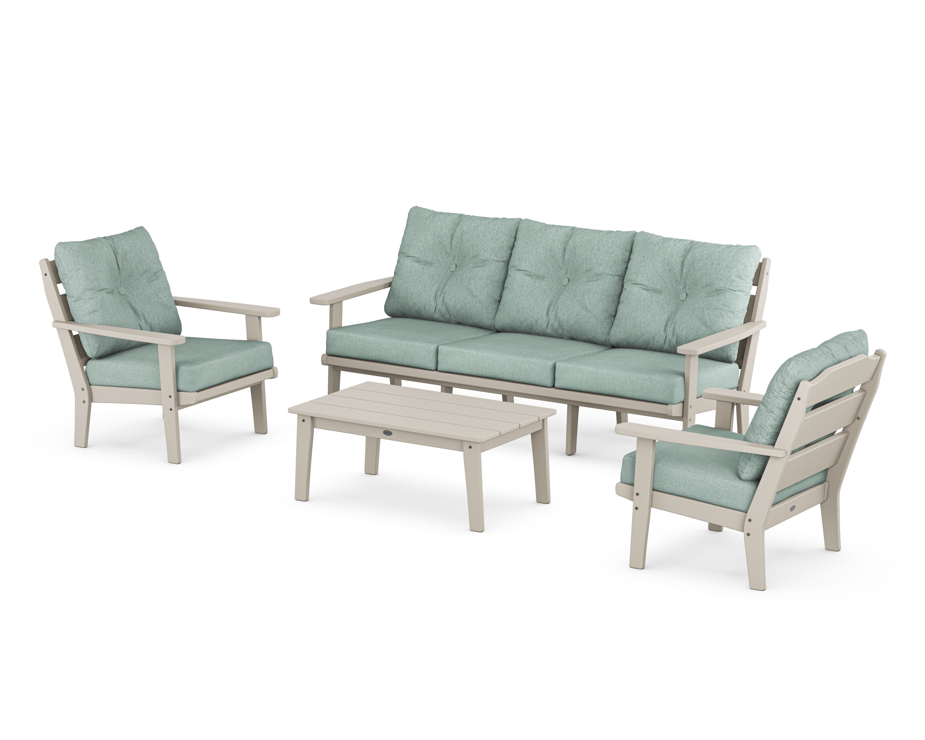 allen + roth by POLYWOOD PWS782-2-SA161130 Oakport 4 -Piece Patio Sofa Conversation Set with Green Cushions