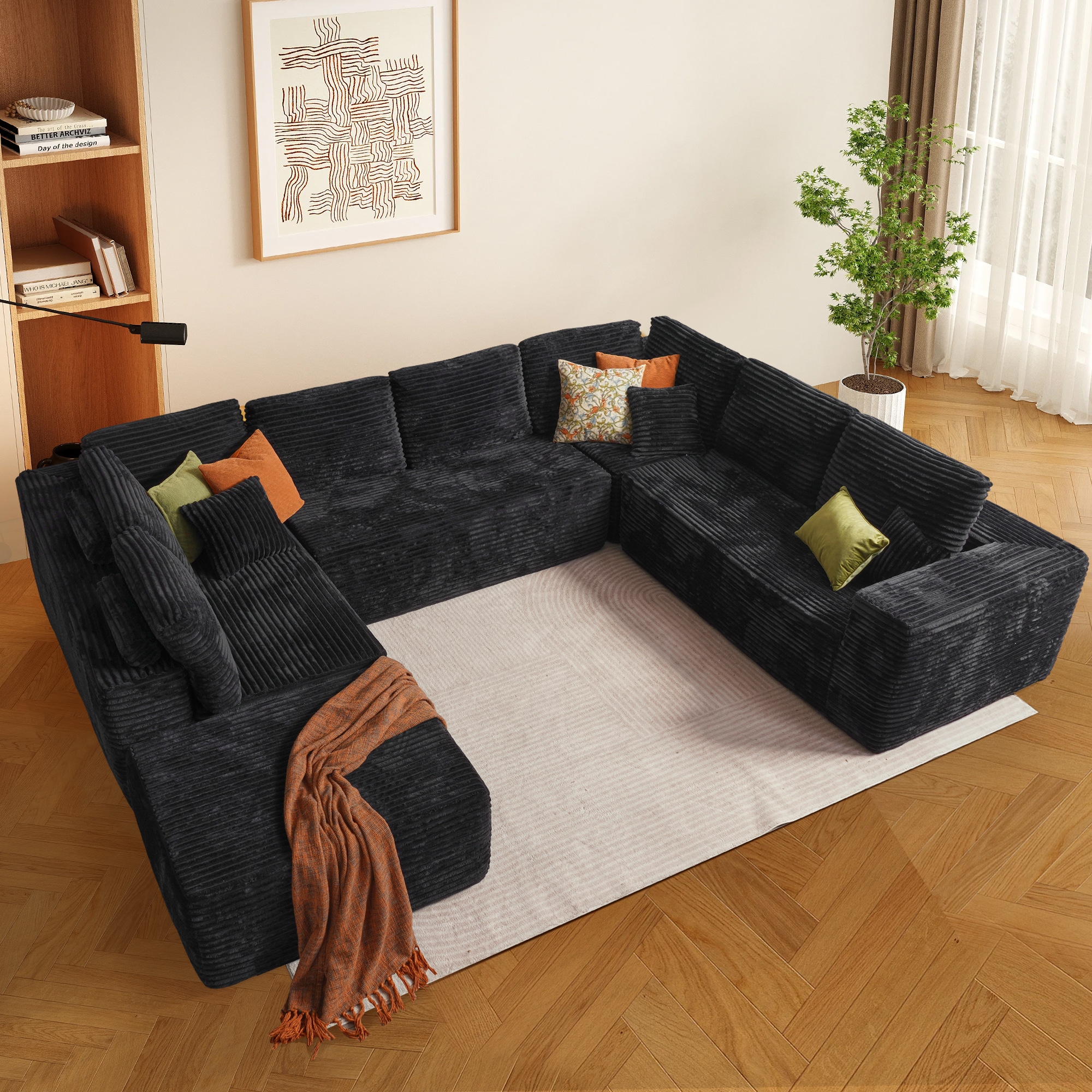 XIZZI XI-VIVI4304-H8 Velora 135.4-in W Modern Black 6+seats Reclining Sectional