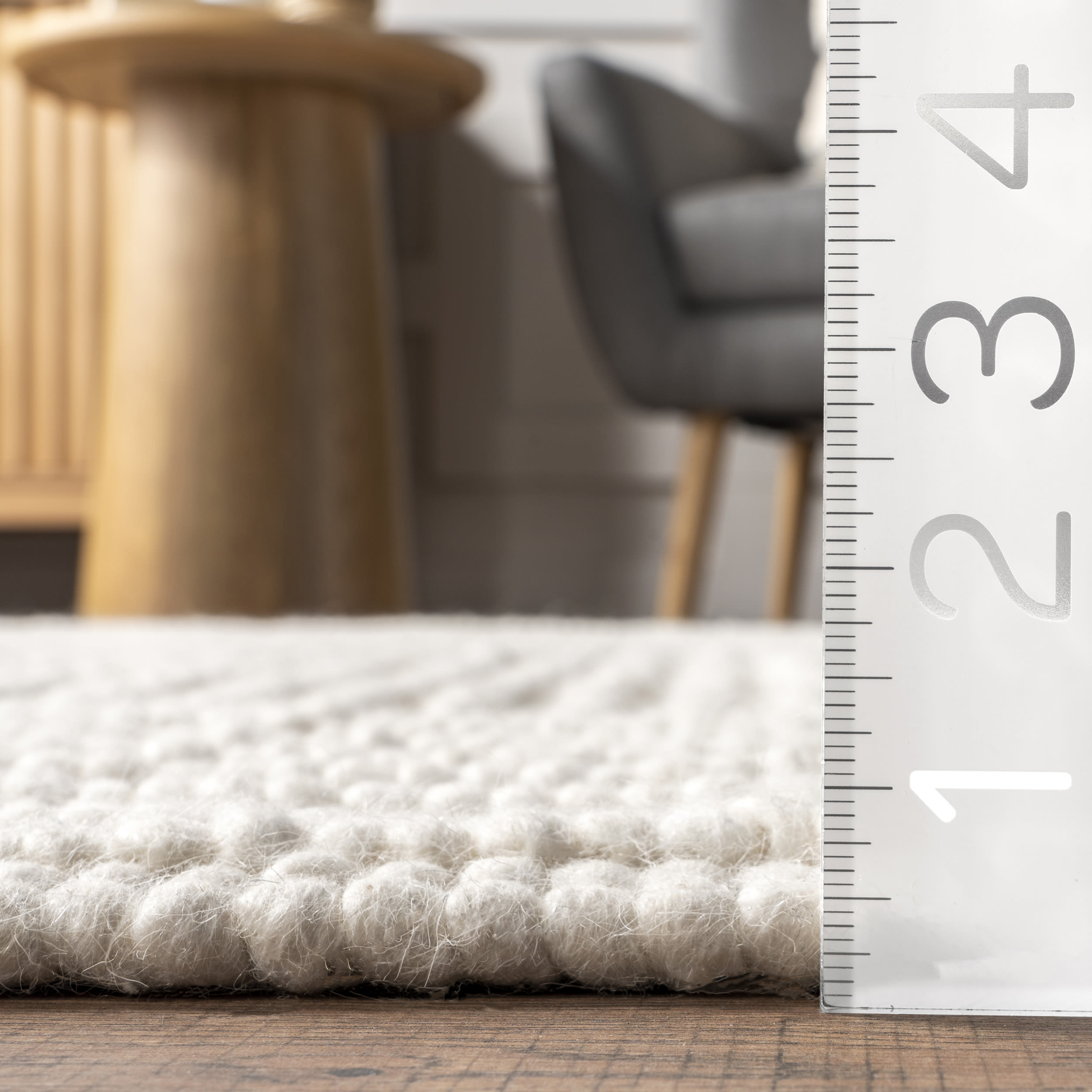 Ivory High-Low Striped Wool and Cotton Area Rug, 5' x 8'