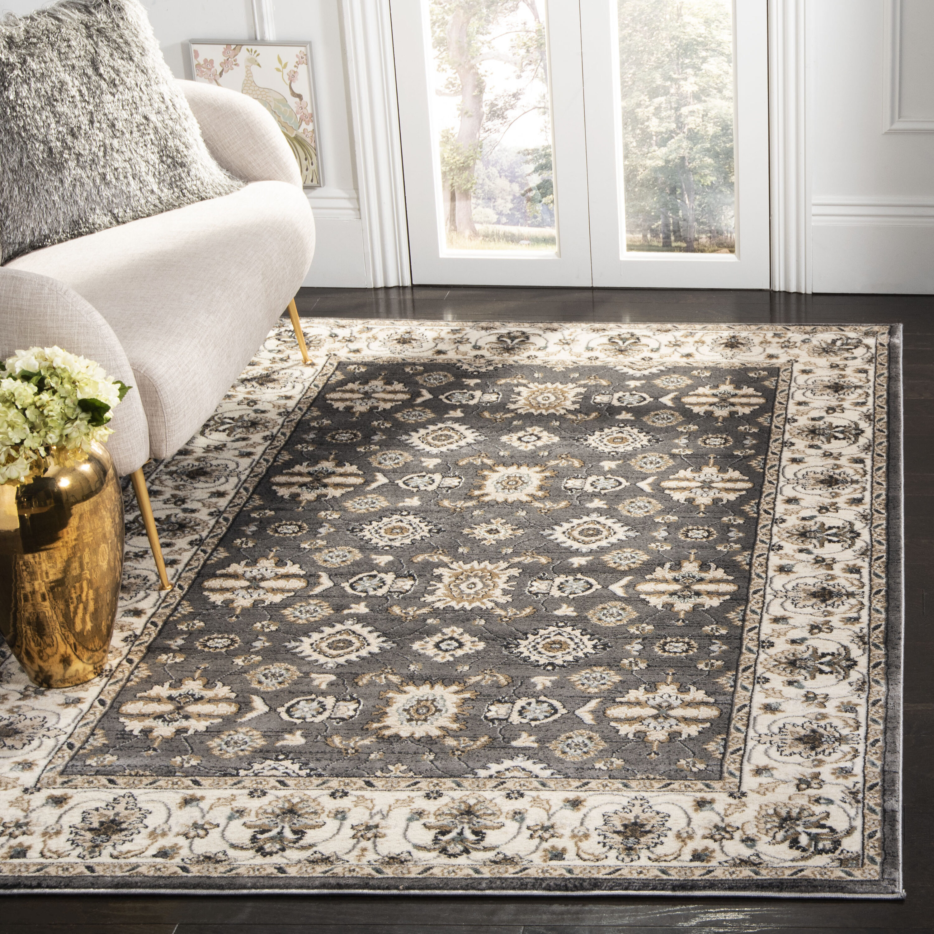 Safavieh LNH332G-3 Lyndhurst Samadan 3 x 5 (ft) Loomed Polypropylene Gray/Cream Rectangular Indoor Floral/Botanical Oriental Throw rug