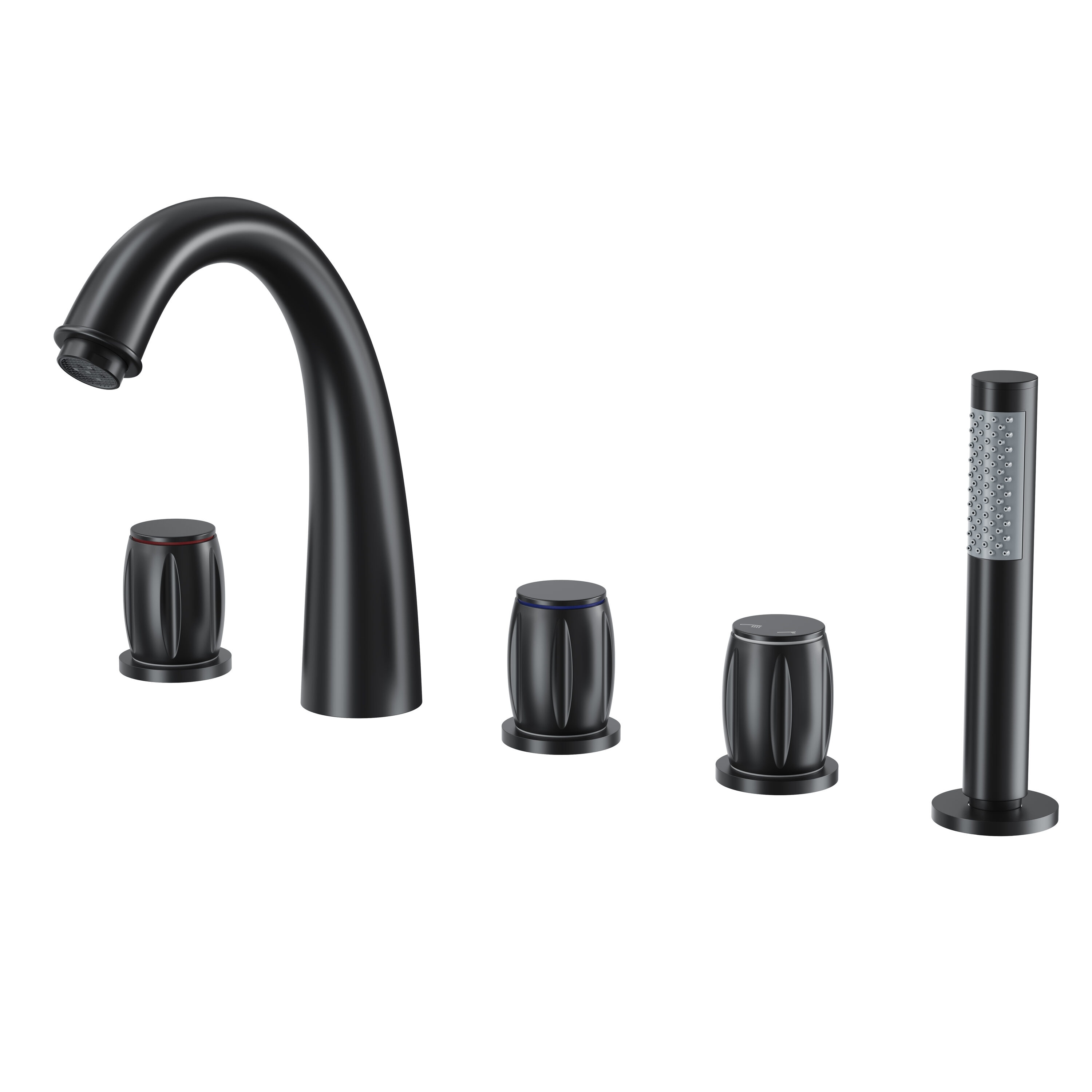 CASAINC KCLT0056-BN Matte Black 3-handle Deck-mount Roman Mid-arc Bathtub Faucet with Hand Shower ( Valve Included )