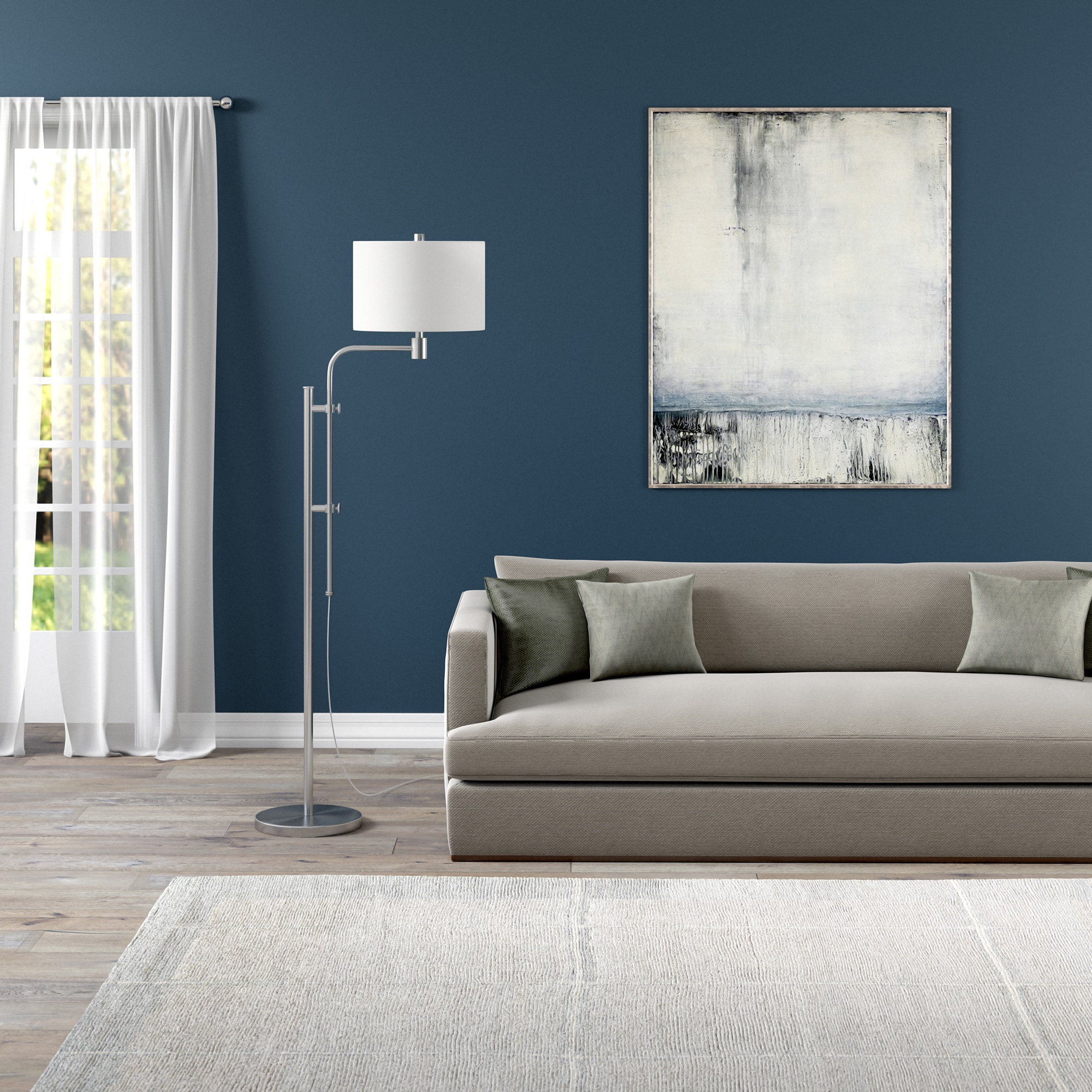 Adjustable Silver Industrial Floor Lamp with Drum Shade