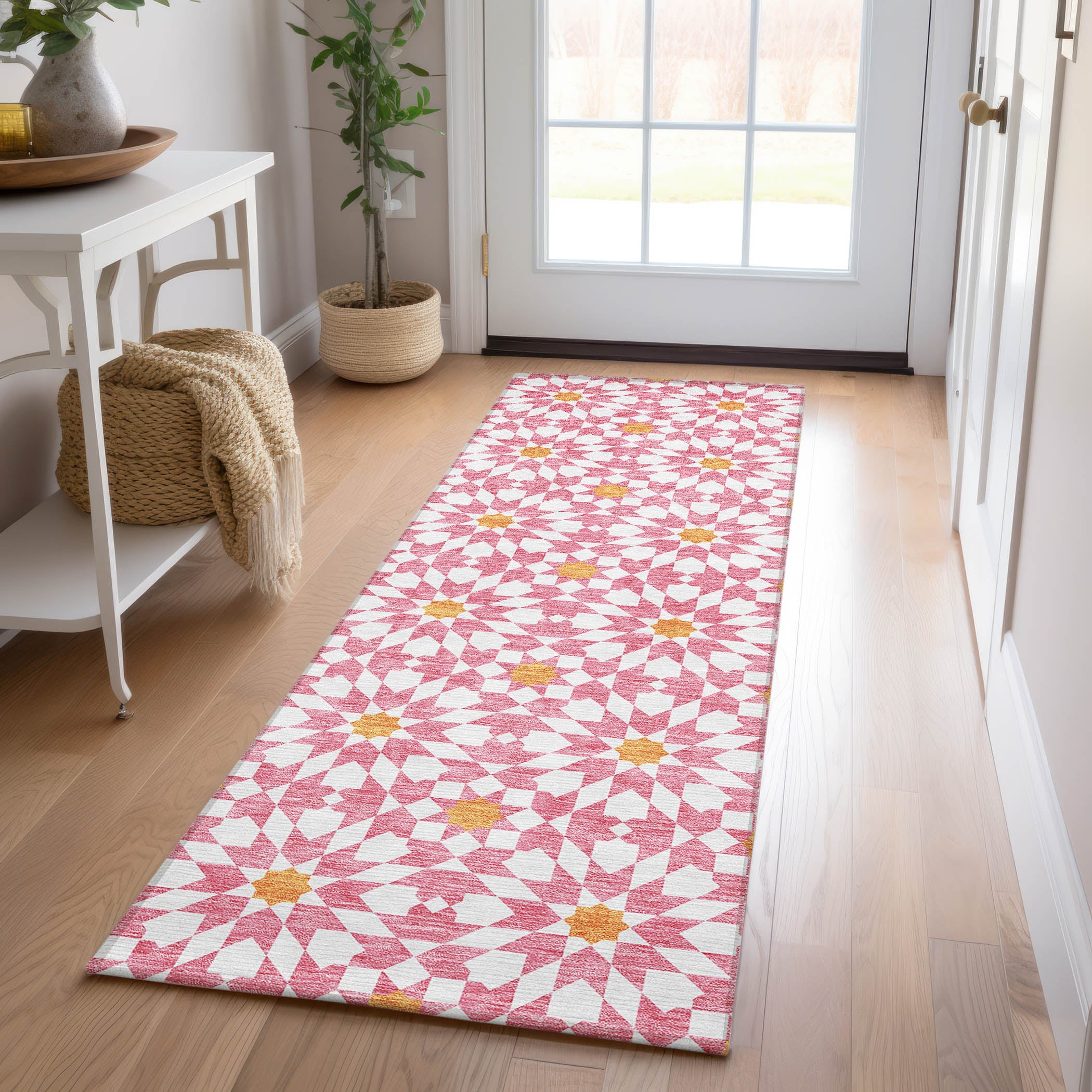 Addison Rugs ACN734PI2X8 Chantille ACN734PI 2 x 7 (ft) Polyester Pink Rectangular Indoor/Outdoor Geometric Machine washable Area rug