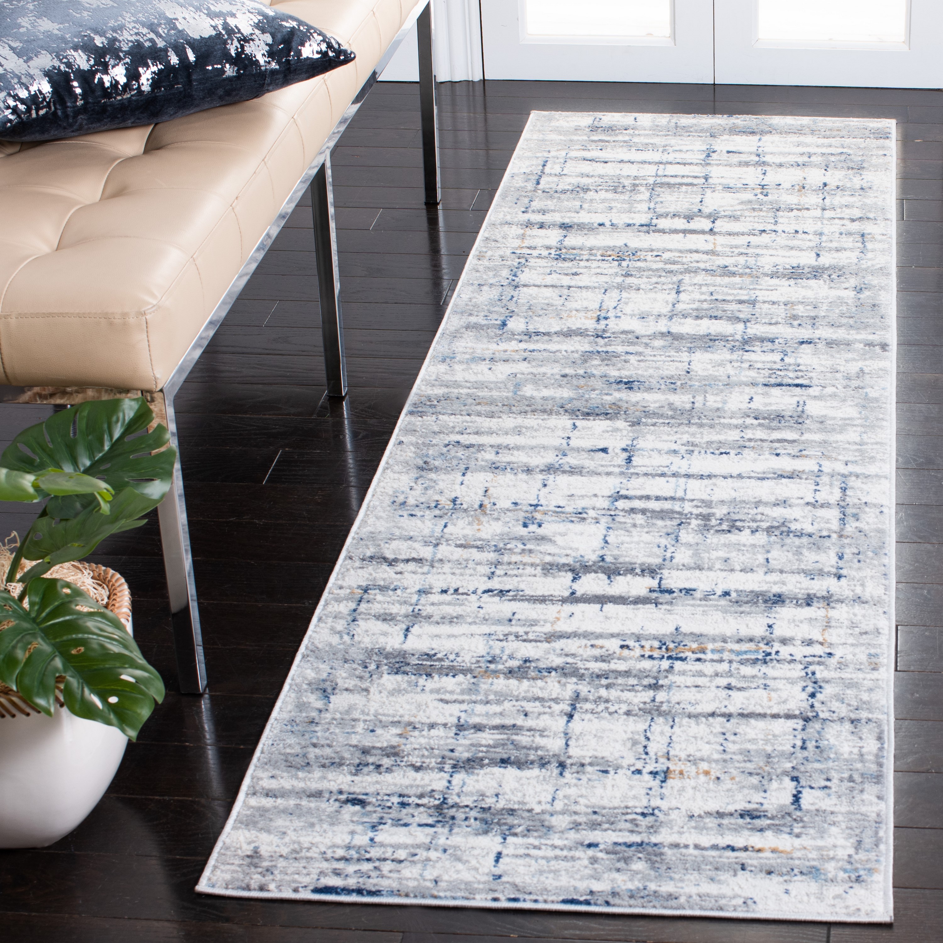 Safavieh ALA451F-28 Amelia Irmina 2 x 8 (ft) Loomed Synthetic Gray/Blue Rectangular Indoor Distressed/Overdyed Bohemian/Eclectic Runner rug