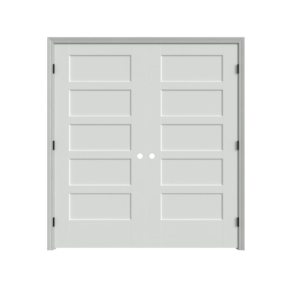 Masonite 640814 72-in x 80-in Primed Hollow core 5-panel square Bi-parting Smooth Primed Molded composite Flat Jamb Double Prehung Interior Door