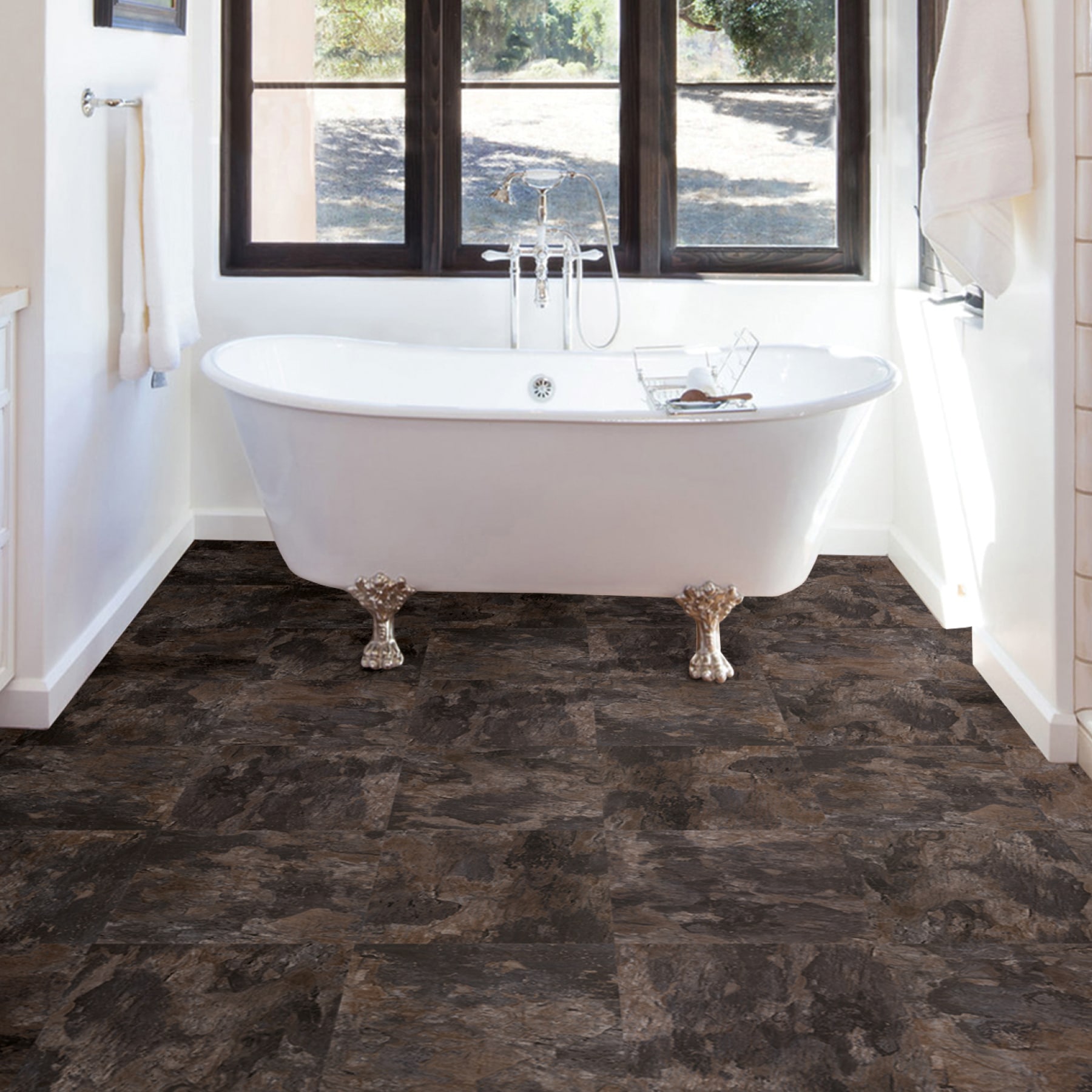 FloorPops Brown Stone Look 2.76-mil X 12-in W X 12-in L Water Resistant ...