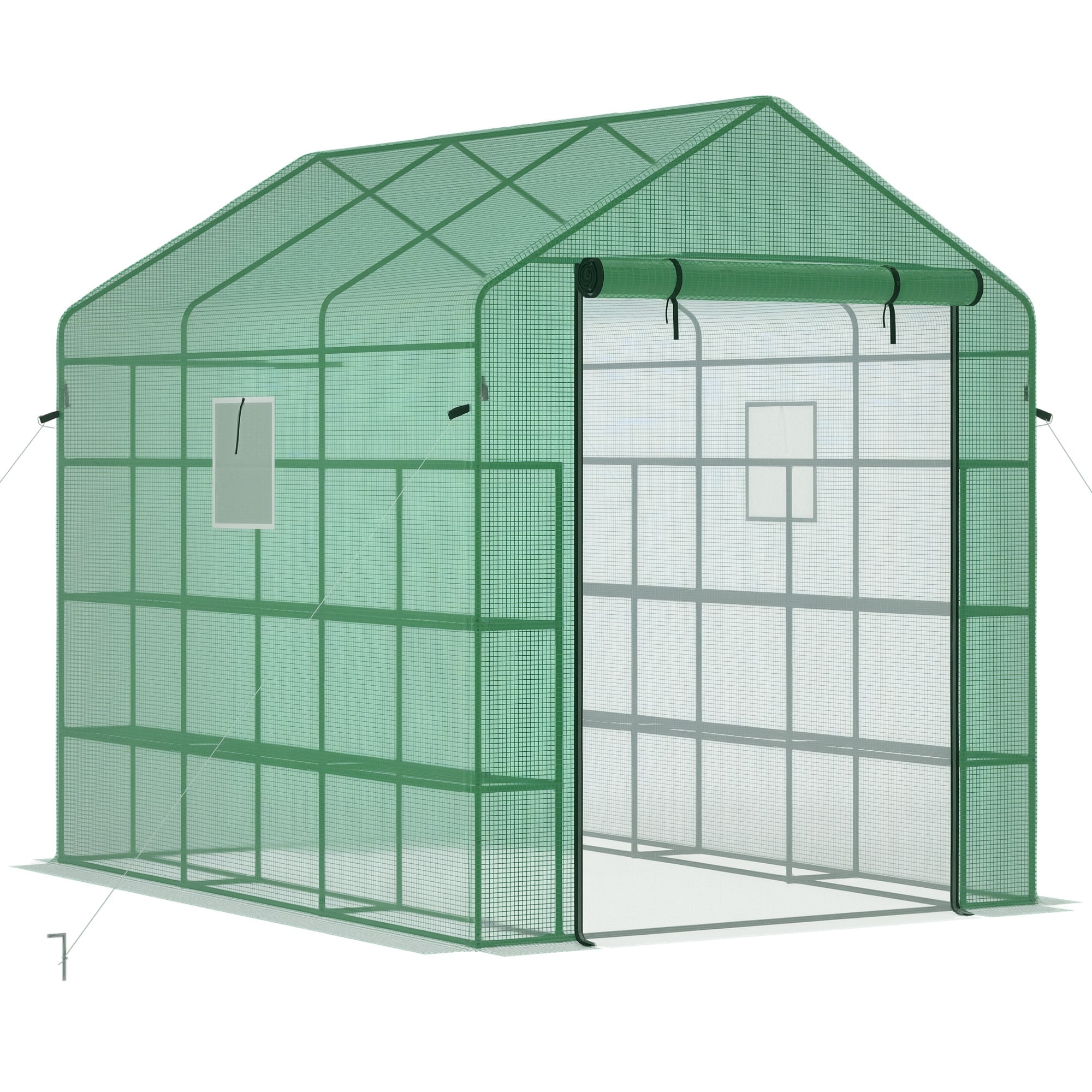 LUXEYARD 8ft x 6ft x 7ft Walk-in Greenhouse PE Cover 4-Tier Shelves Steel Frame Hot House Roll-Up Zipper Door for Flowers Vegetables Saplings Tropical Plants Green
