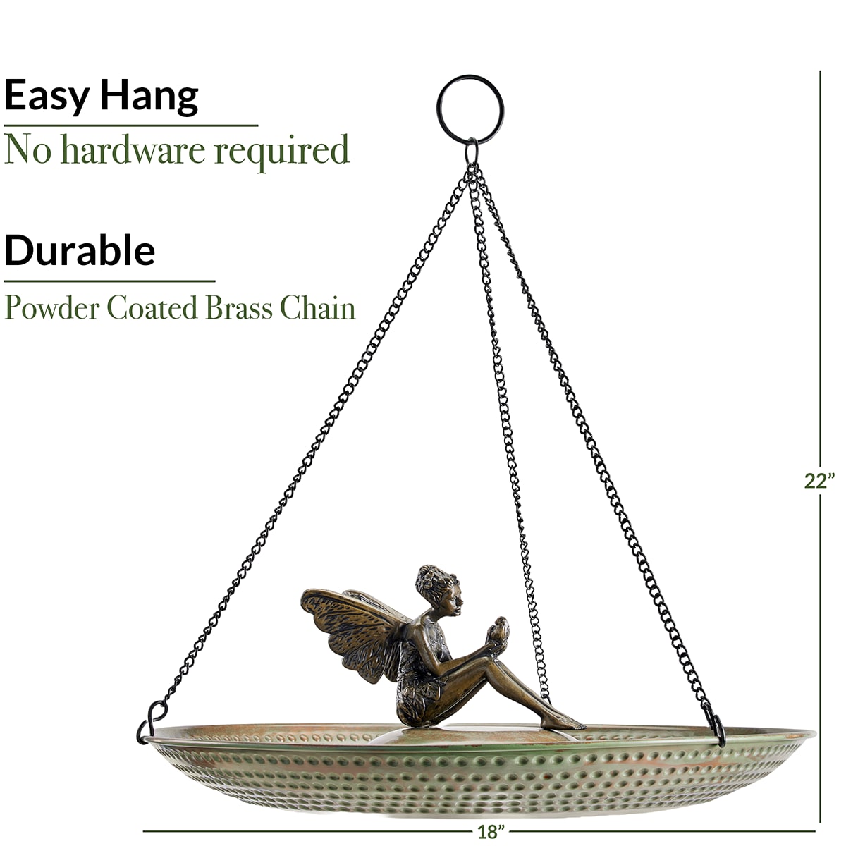18" Hanging Blue Verde Copper Bird Bath with Fairy
