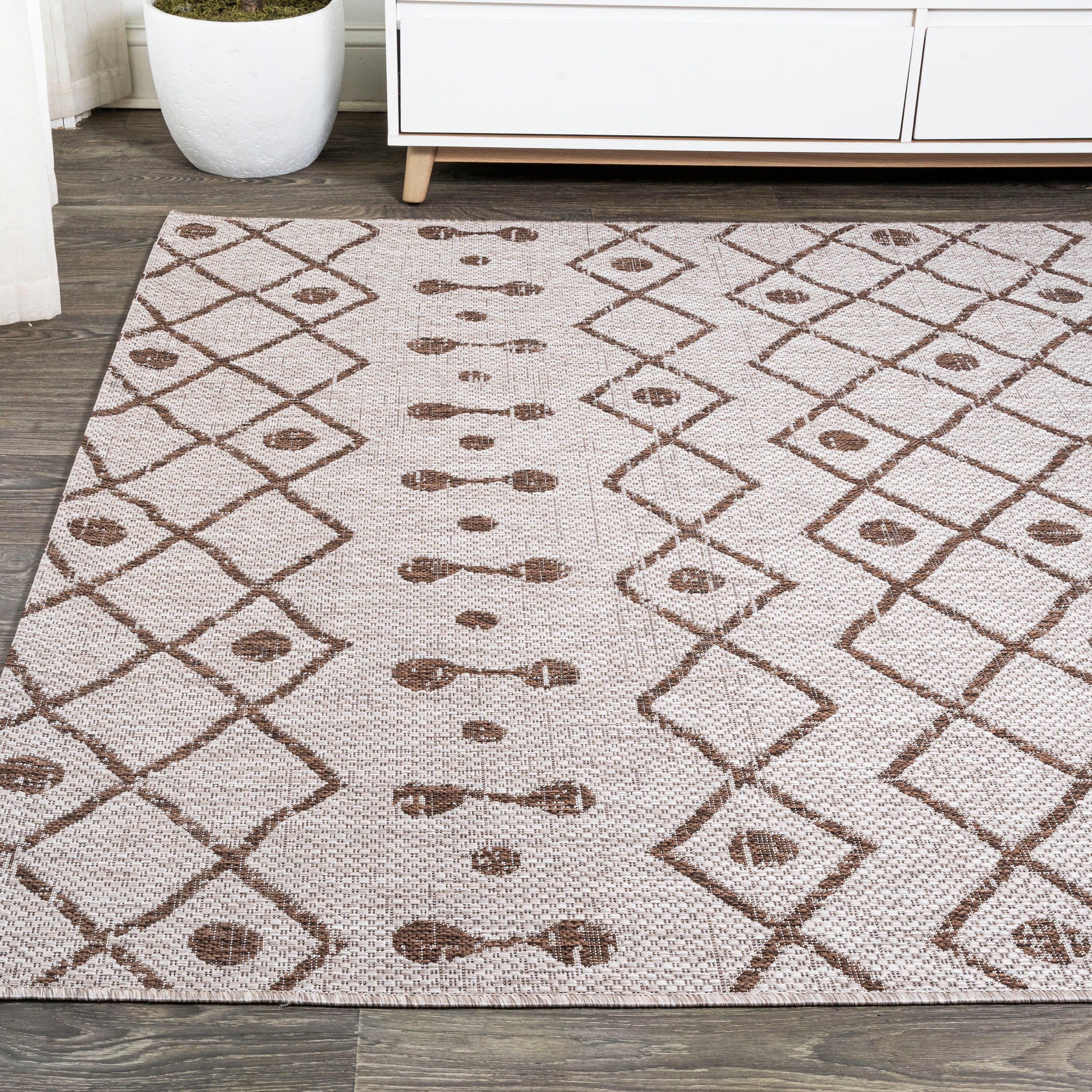 KIMODE Indoor Outdoor Rug 5x7,Reversible Washable Brown Floral Area  Rug,Large Patio Rug,Easy Clean,Outdoor Deck Rug,Cotton Woven RV Mat for  Outside