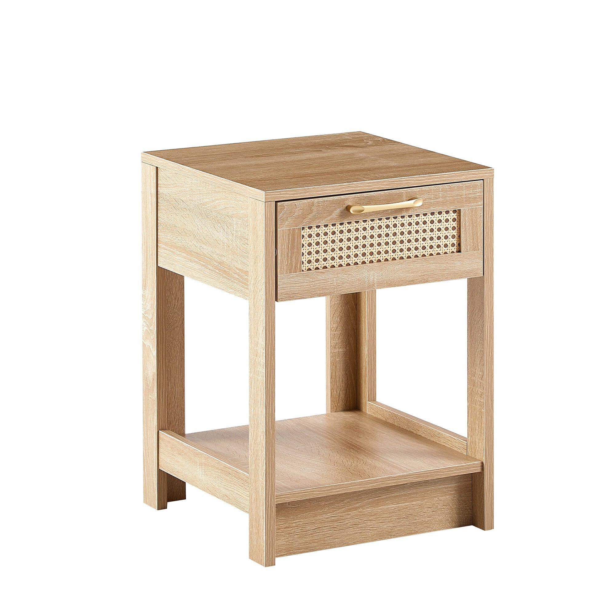 Miki Shinly SYA-3115-13MI Modern Nightstand 15.75-in W x 21.65-in H Natural Wood Square Craftsman End Table with Storage