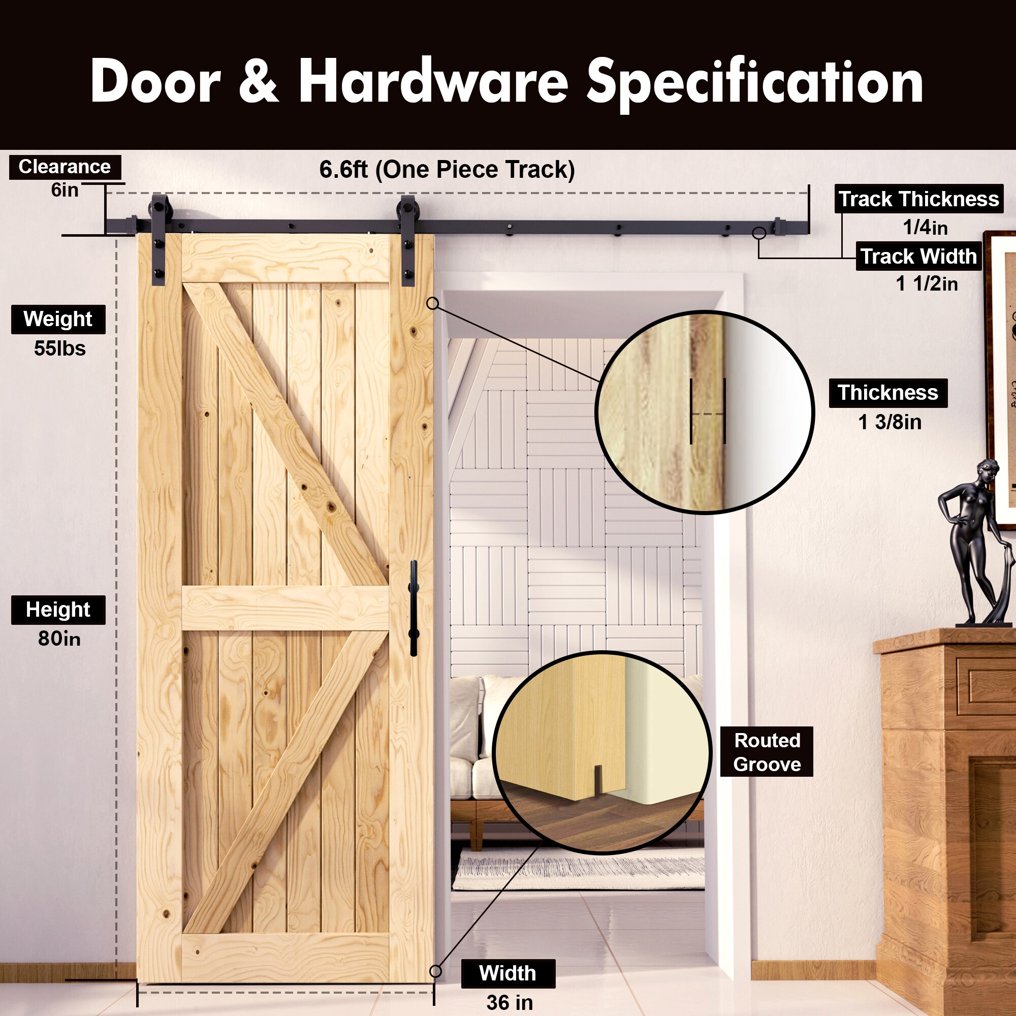 HOMACER YT1TGH079C-3680-FR Barn-Doors - View #2