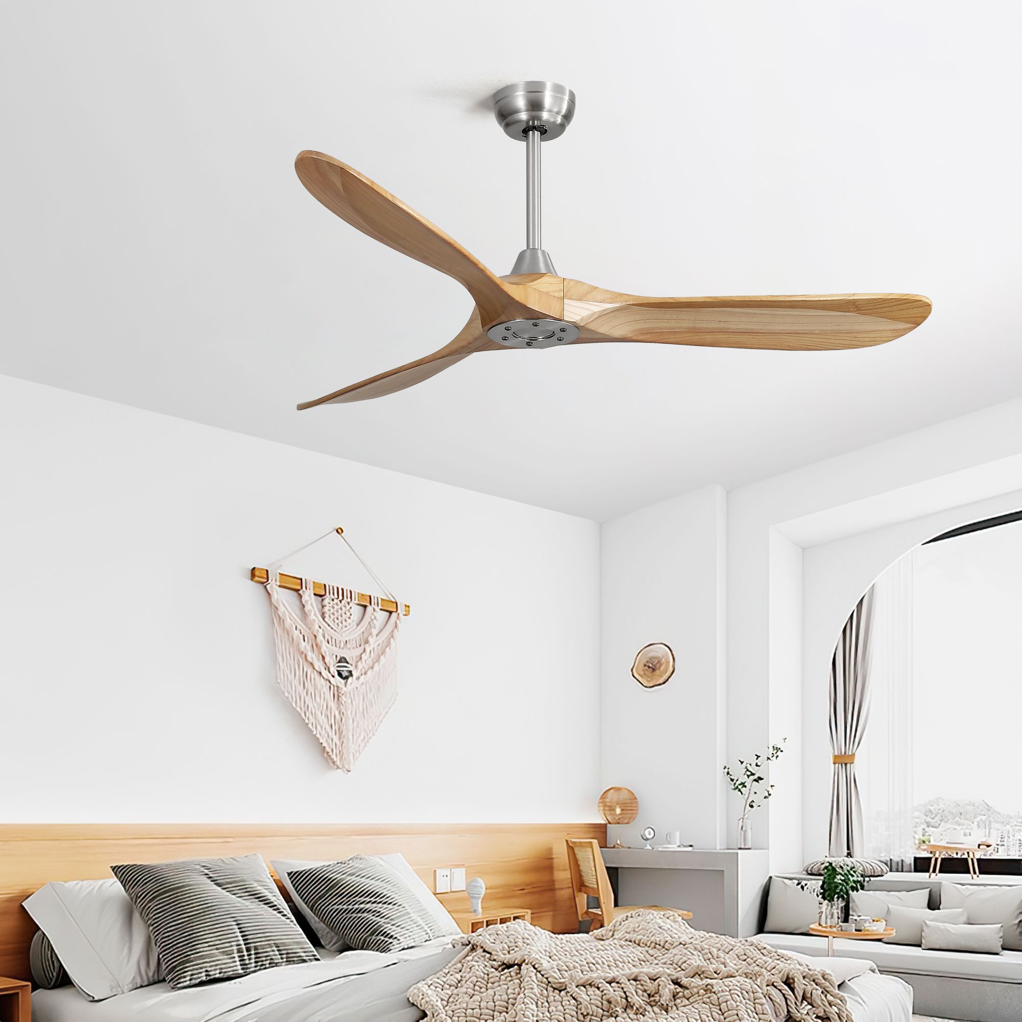HomLux 60 Inch Solid Wood Ceiling Fan 3 Blades No Light Outdoor Damp Rated Fan Energy Saving