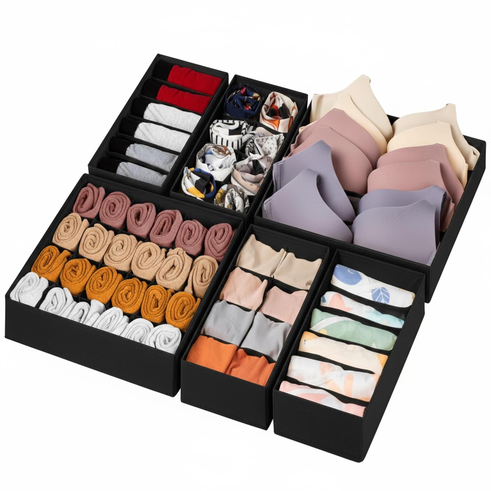Baginizer 12 Pack Sock Underwear Drawer Organizer Dividers 116 Cells Fabric Foldable Dresser Closet Organizers Storage Bins For Clothing Women Men Socks Bra Ties Scarf #BAGINIZER001133