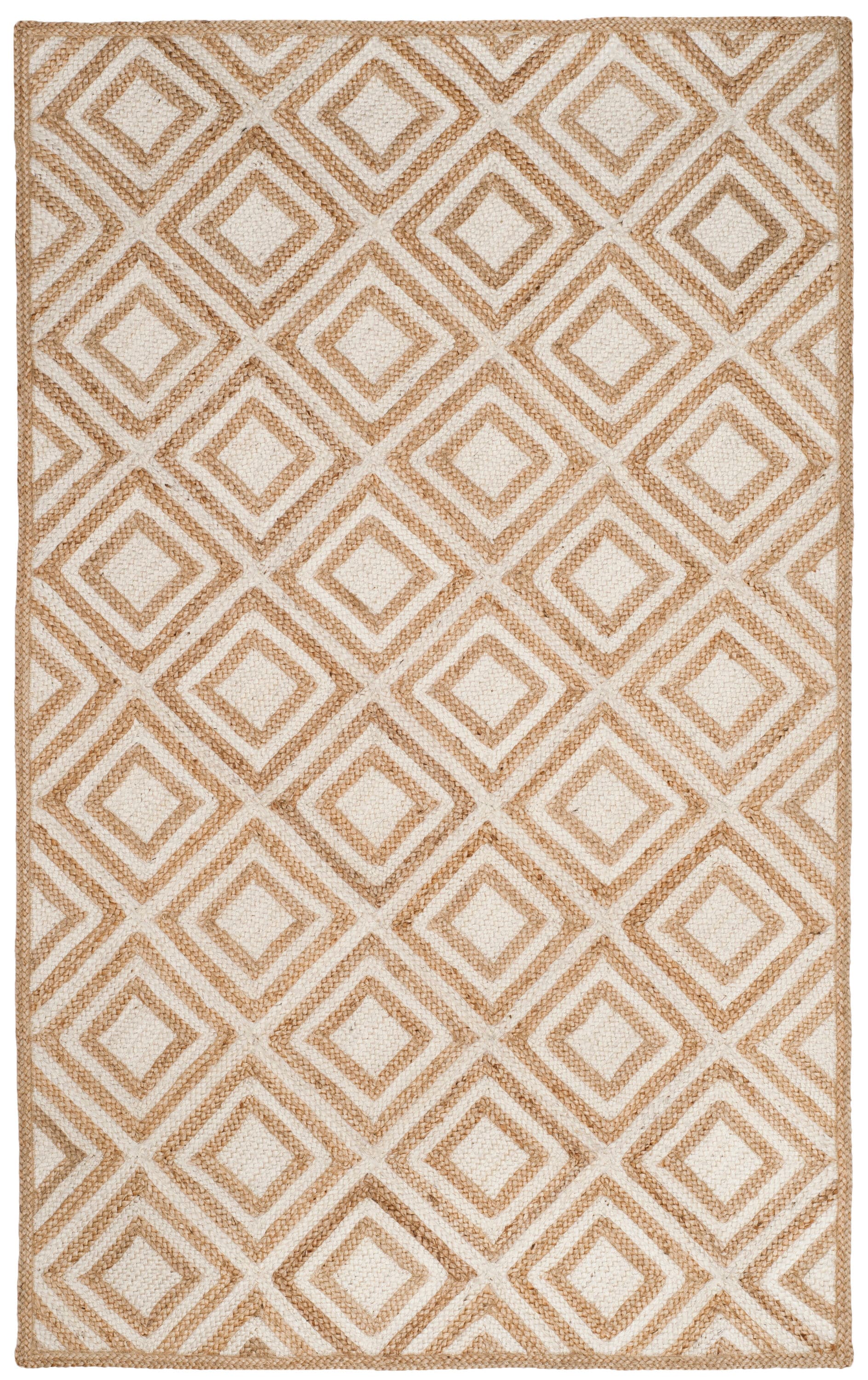 Natural Ivory Geometric Handmade Jute Area Rug, 4' x 6'