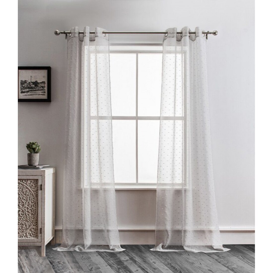 HomeRoots 4000473365 84-Inches Gray Semi-sheer Standard lined Grommet Single curtain panel