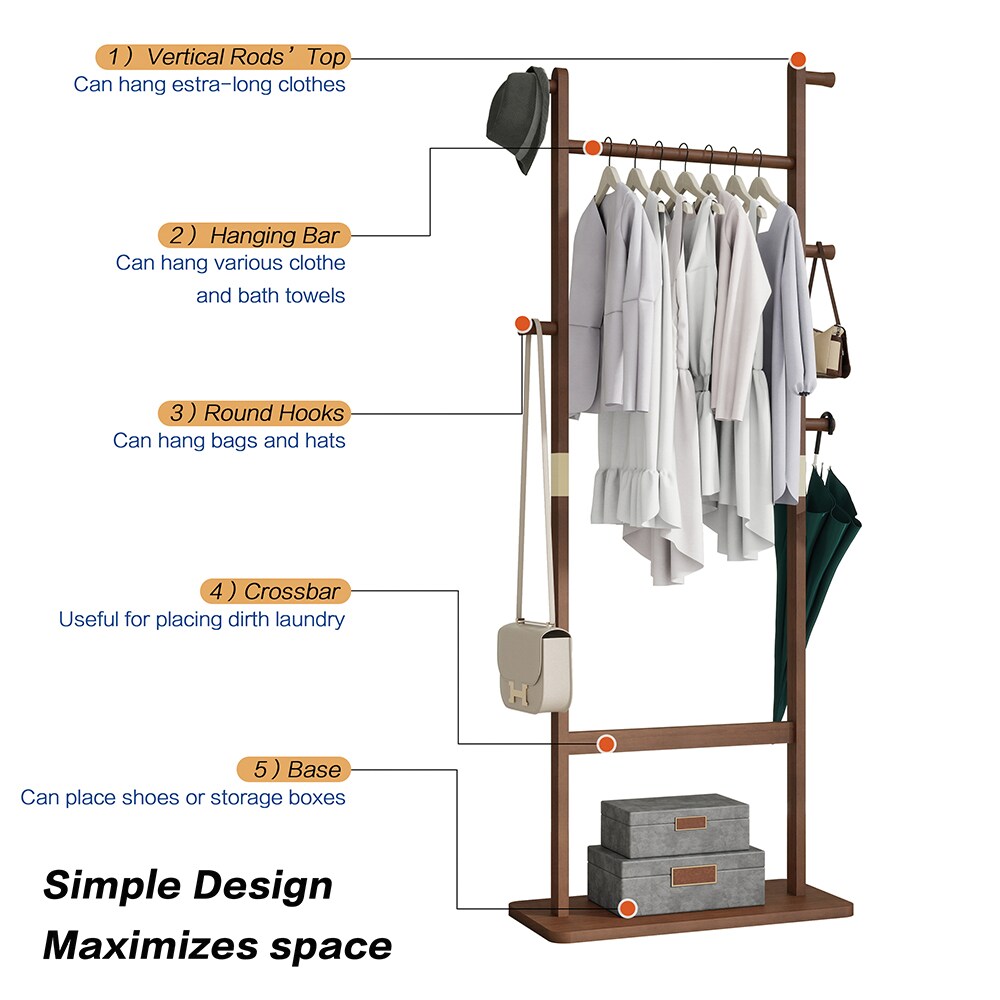 SunJet Solid Wood Freestanding Coat Rack Hanger Easy Assembly for