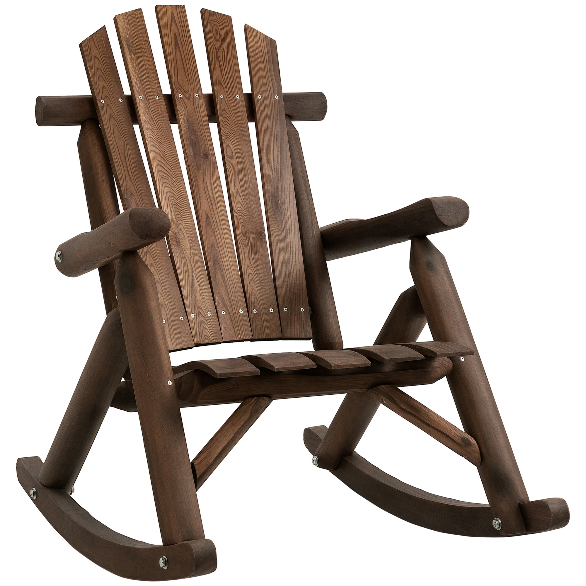 Outsunny 84A-046BK Outdoor Wooden Rocking Chair Rustic Adirondack Rocker with Slatted Seat High Backrest Armrests Small Brown