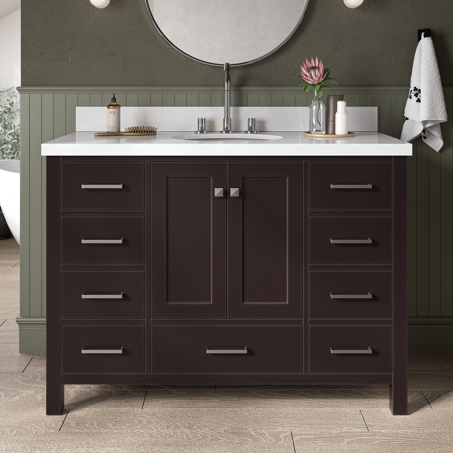 ARIEL A049SWQOVOESP Cambridge 49-in Espresso Undermount Single Sink Bathroom Vanity with Pure White Quartz Quartz Top