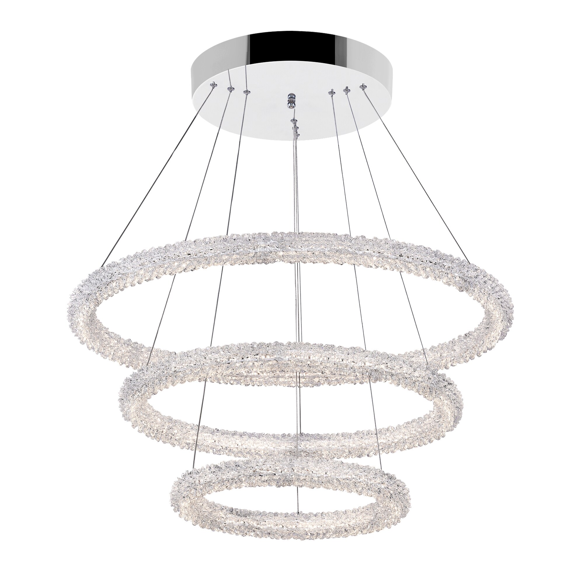 Arielle 32" Chrome and Crystal 3-Tier LED Chandelier