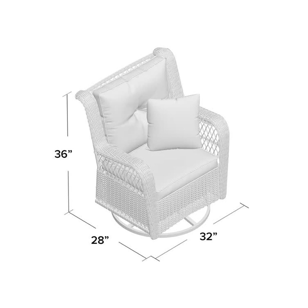 Tortuga Outdoor Rio Vista Wicker White Resin Frame Swivel Glider Conversation Chair s with Blue Woven Seat