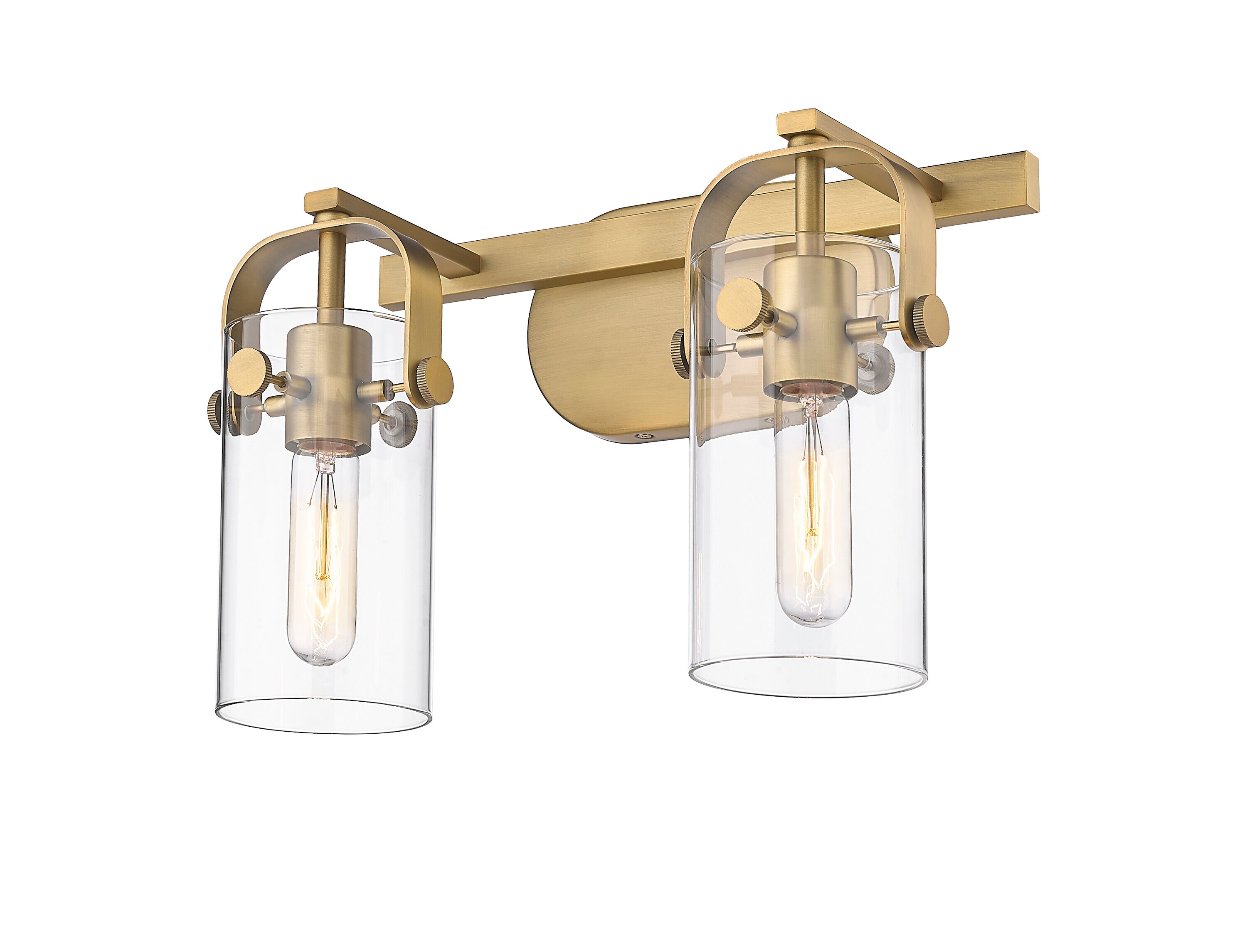Innovations Lighting 423-2W-BB-4CL Pilaster 14.88-in 2 -Light Brushed Brass Industrial Vanity light