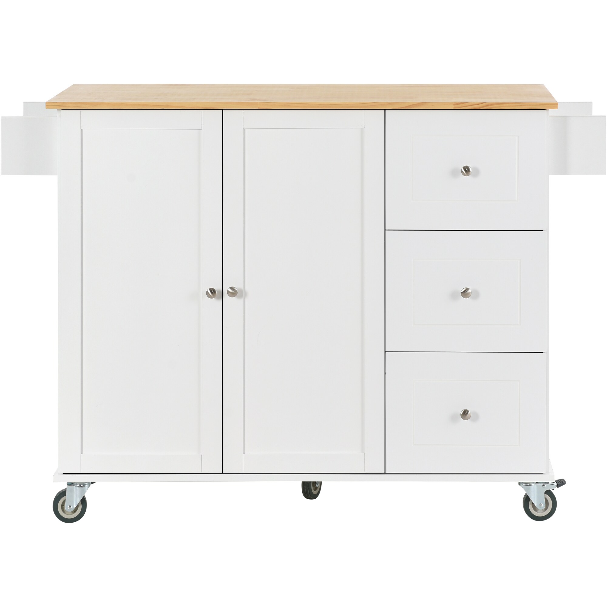 SINOFURN SYB260025WT White MDF Base with Wood Wood Top Rolling Kitchen Cart ( 29.5-Inches x 52.76-Inches x 36.81-Inches )
