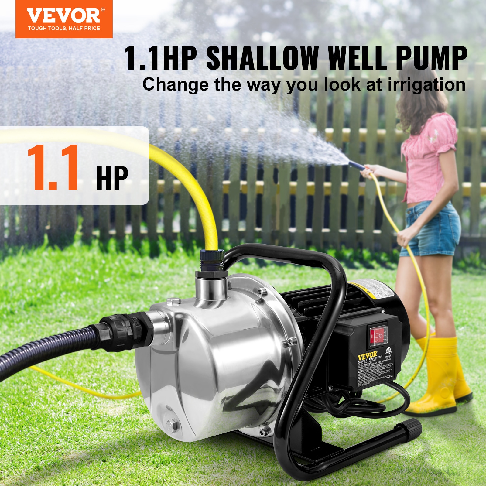 VEVOR 1-HP 115-Volt 16.3-GPM Stainless Steel Shallow Well Jet Pump in ...