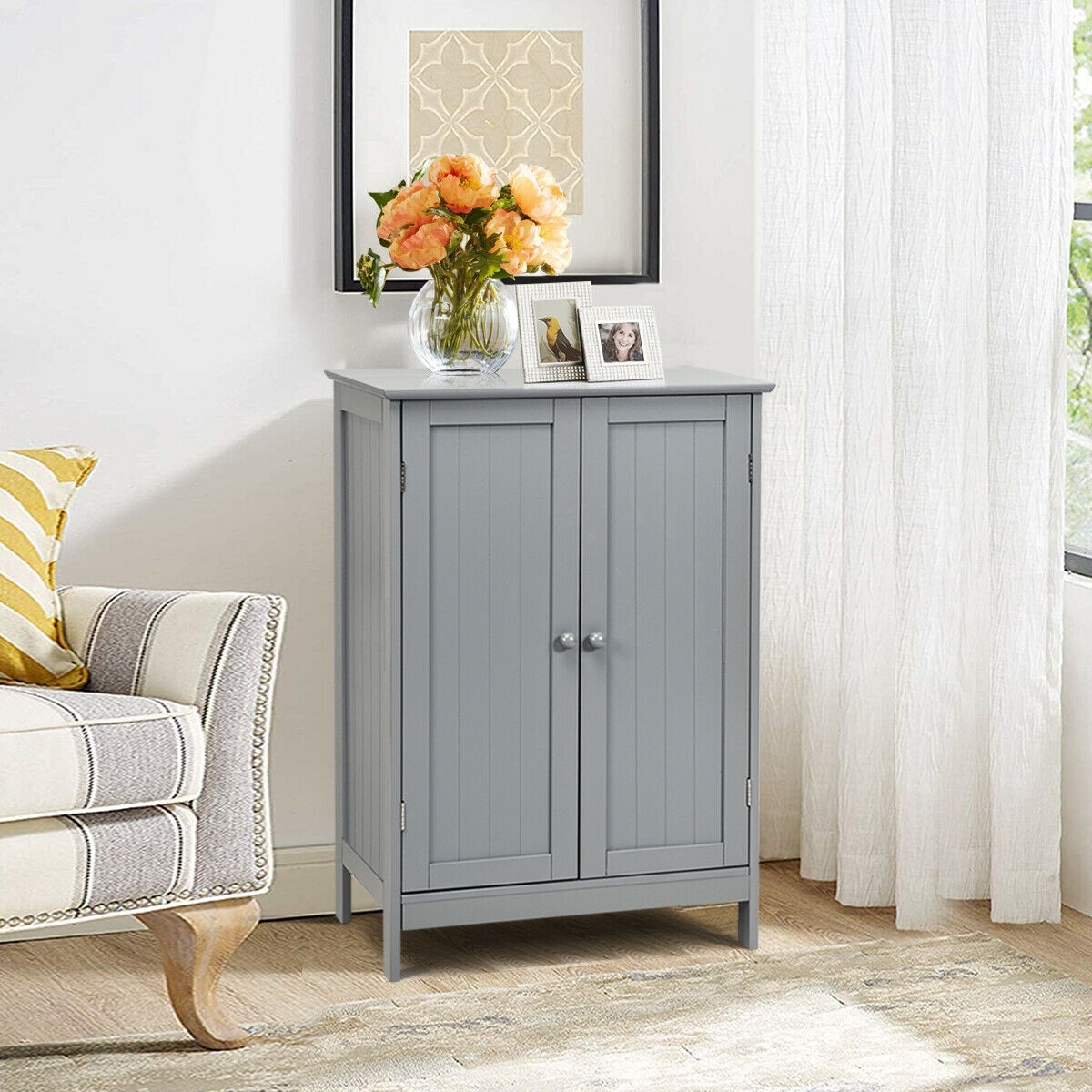 LIVIZA OUJ59320GR 23.5-in x 34-in x 14-in Gray Freestanding Linen Cabinet